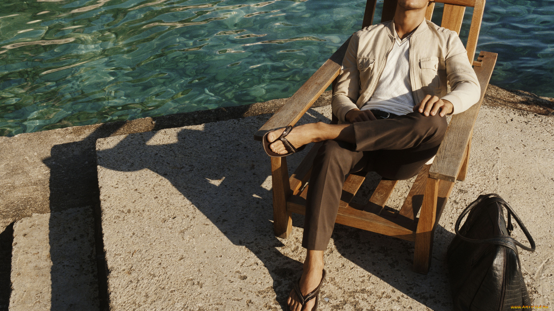 david, gandy, мужчины, ступени, сумка, кресло, вода