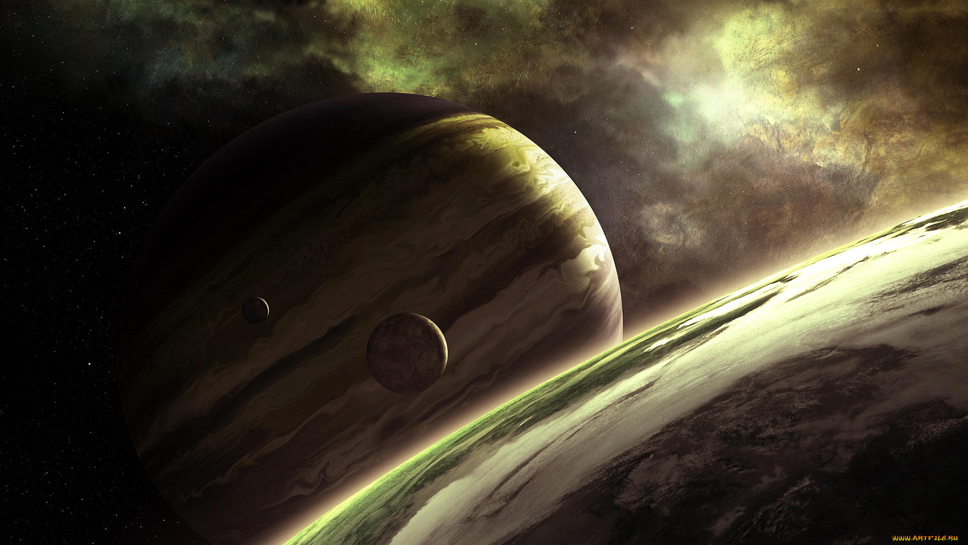 космос, арт, планета, сияние