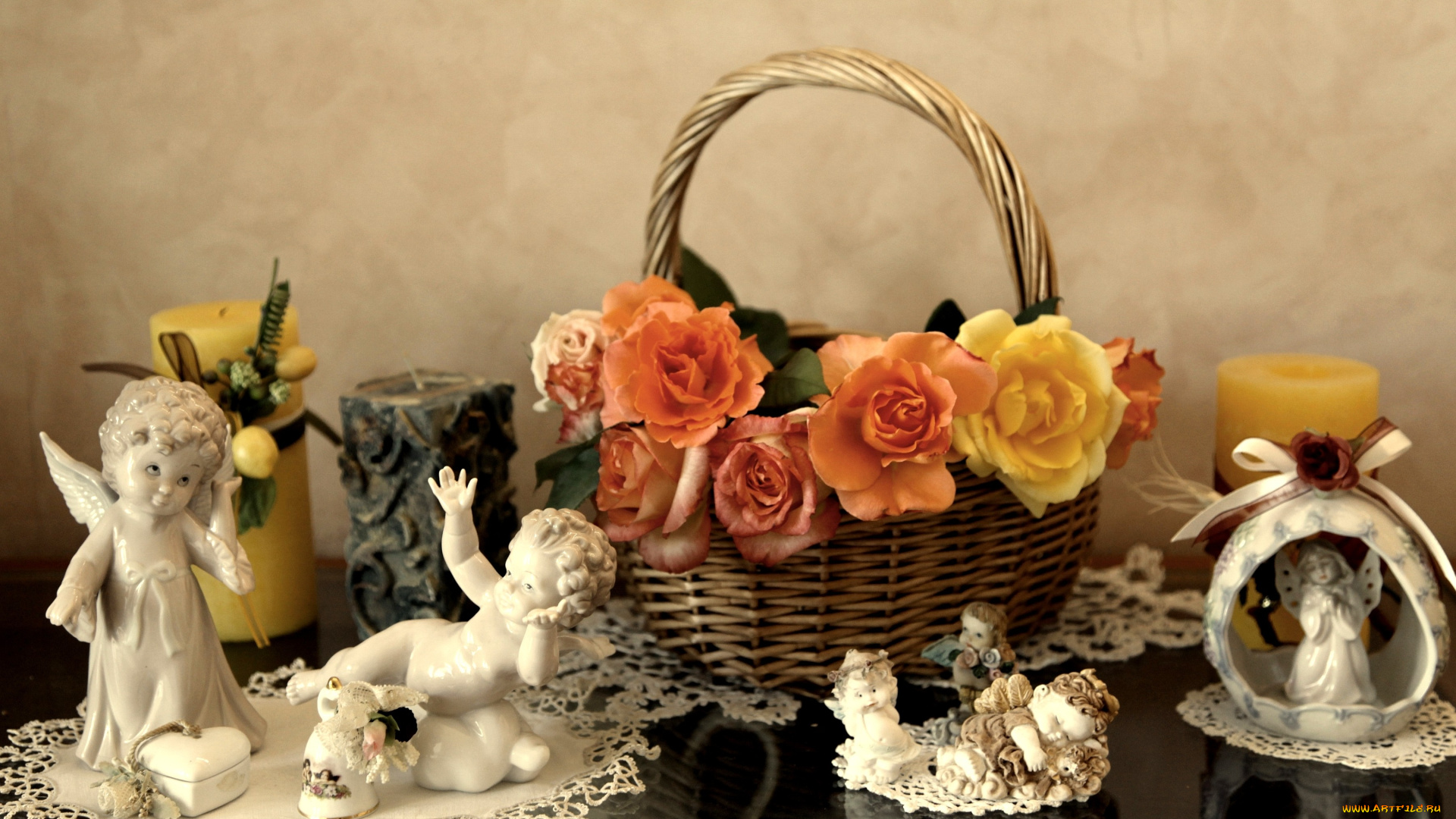 разное, сувениры, корзинка, ангелочки, фигурки, розы, фарфор