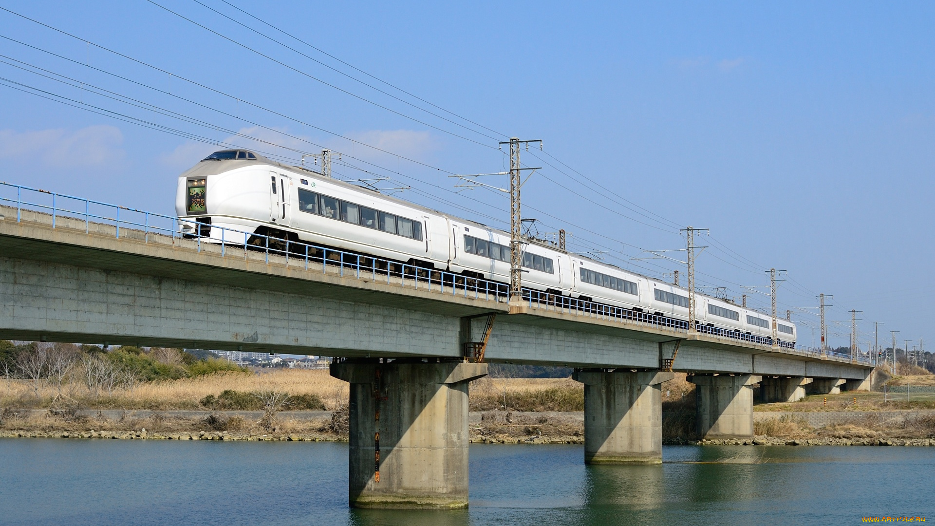 техника, поезда, мост, река