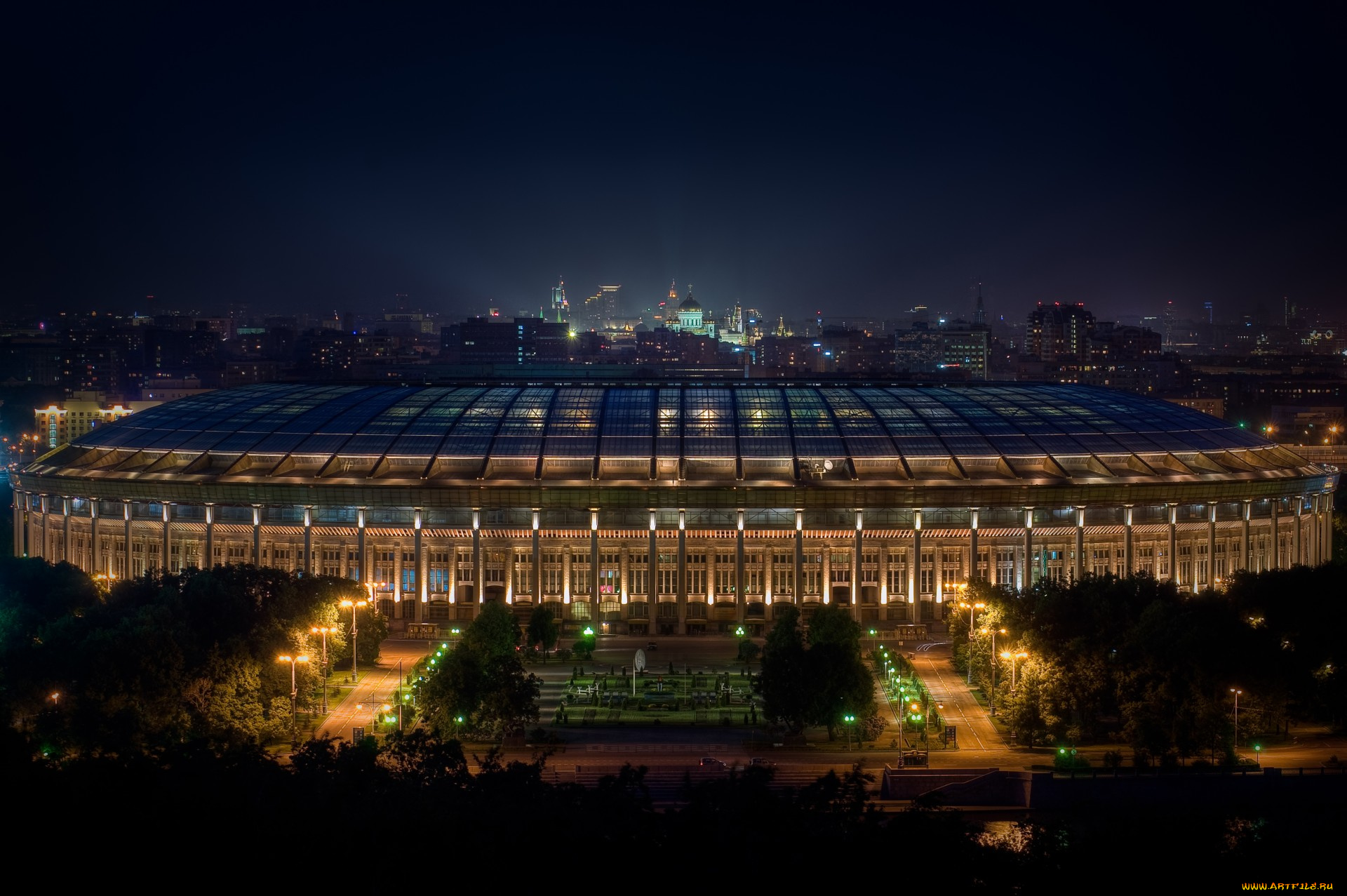 лужники, города, москва, россия, арена, ночь, огни