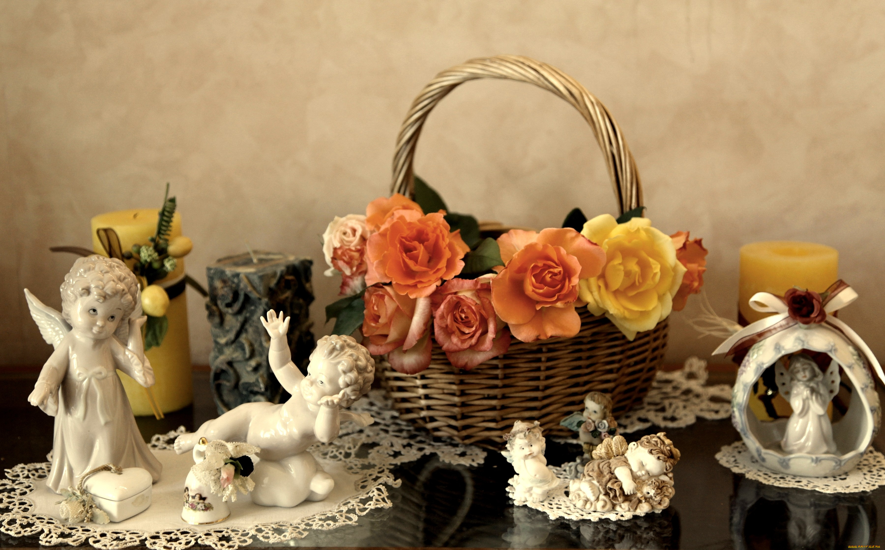 разное, сувениры, корзинка, ангелочки, фигурки, розы, фарфор
