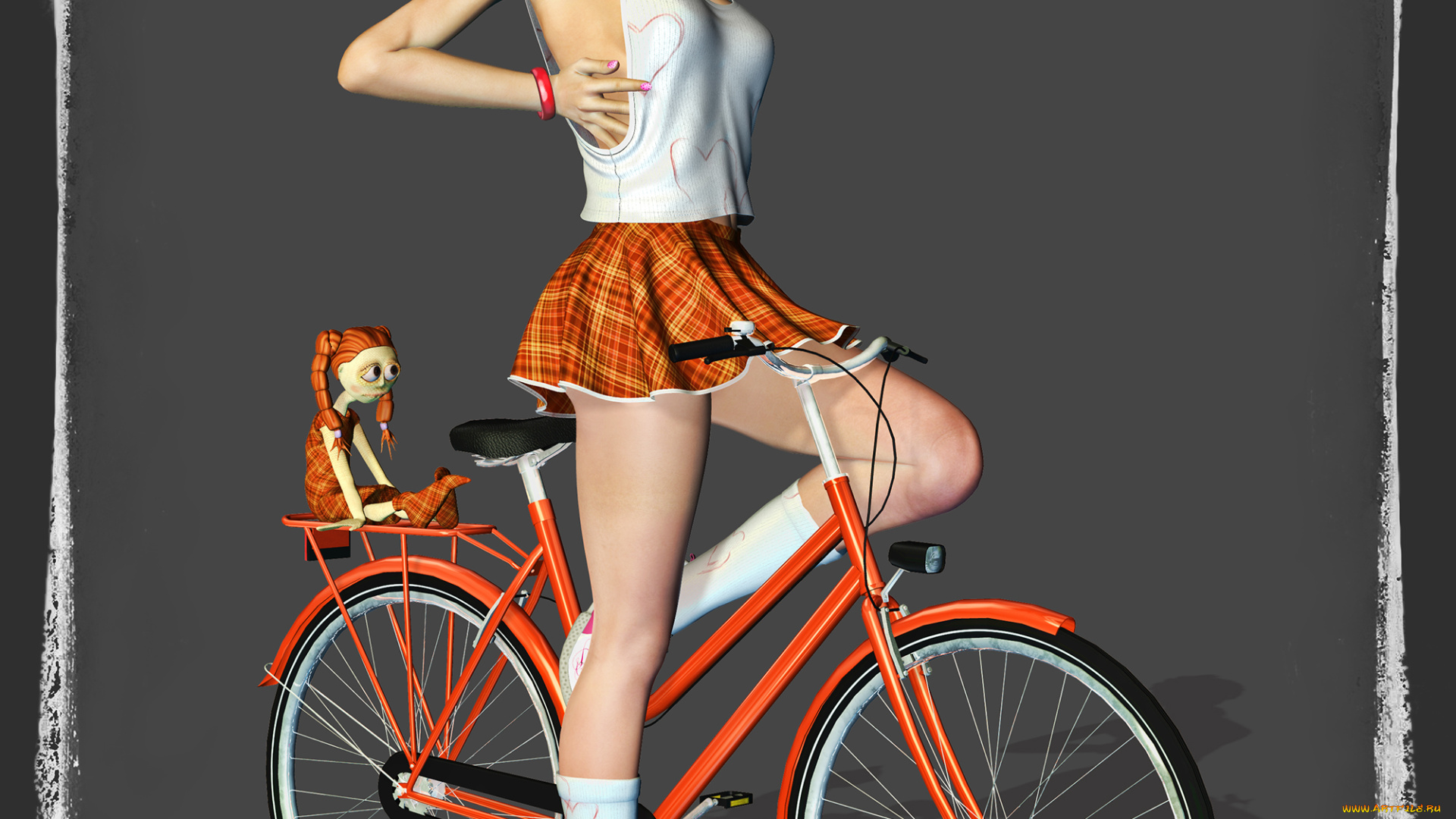 3д, графика, people, , люди, велосипед, взгляд, девушка