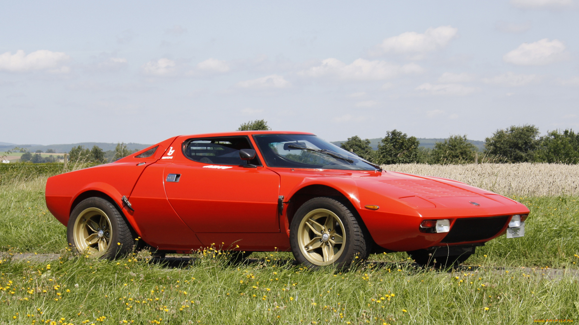 автомобили, lancia, стратус, красная, поле, лансия