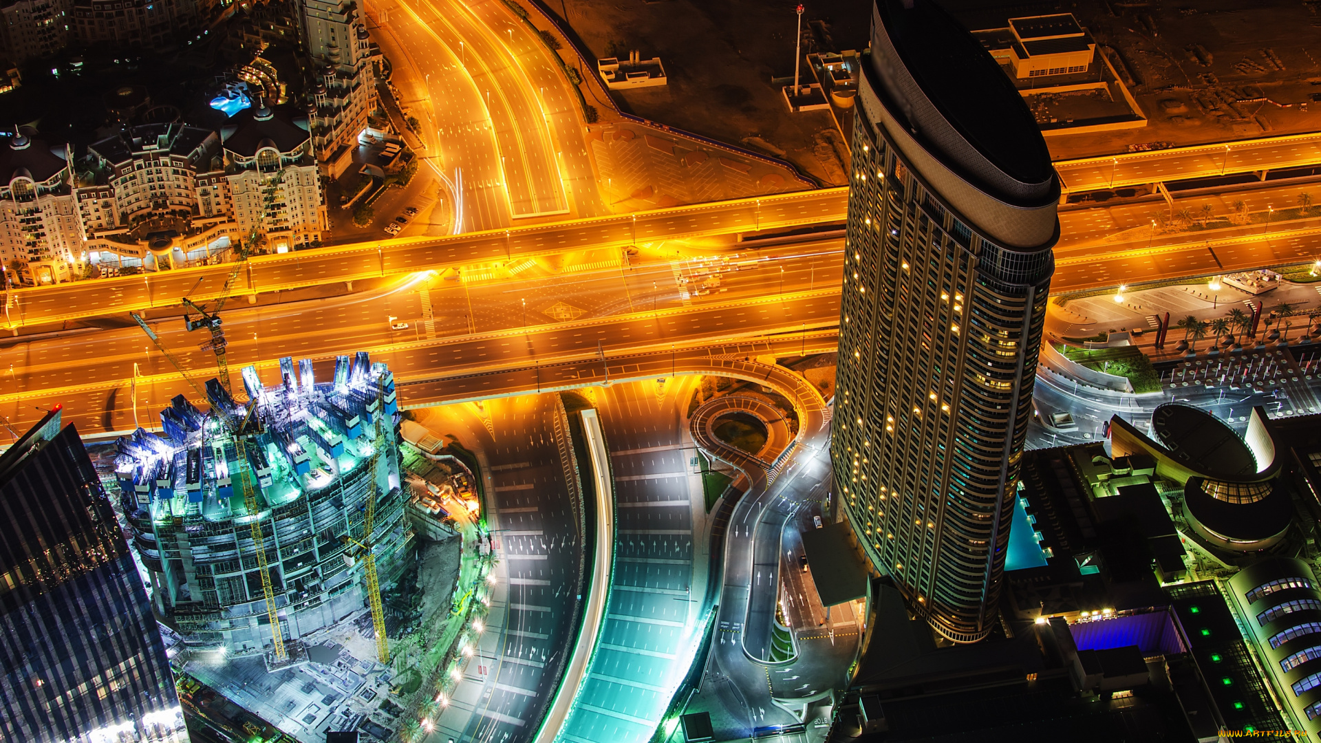 dubai, , uae, города, дубаи, , оаэ, uae, дубай, небоскрёб, панорама, дороги, эстакада, ночной, город, здания
