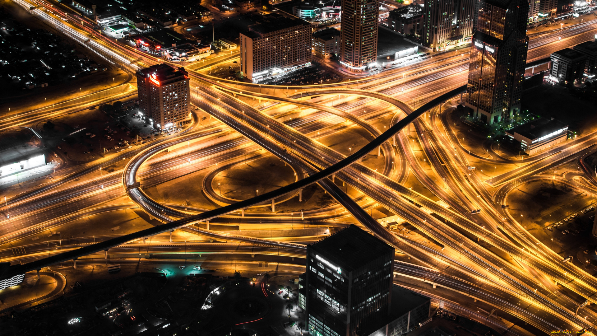 dubai, , uae, города, дубаи, , оаэ, uae, дубай, панорама, дороги, эстакада, ночной, город, здания