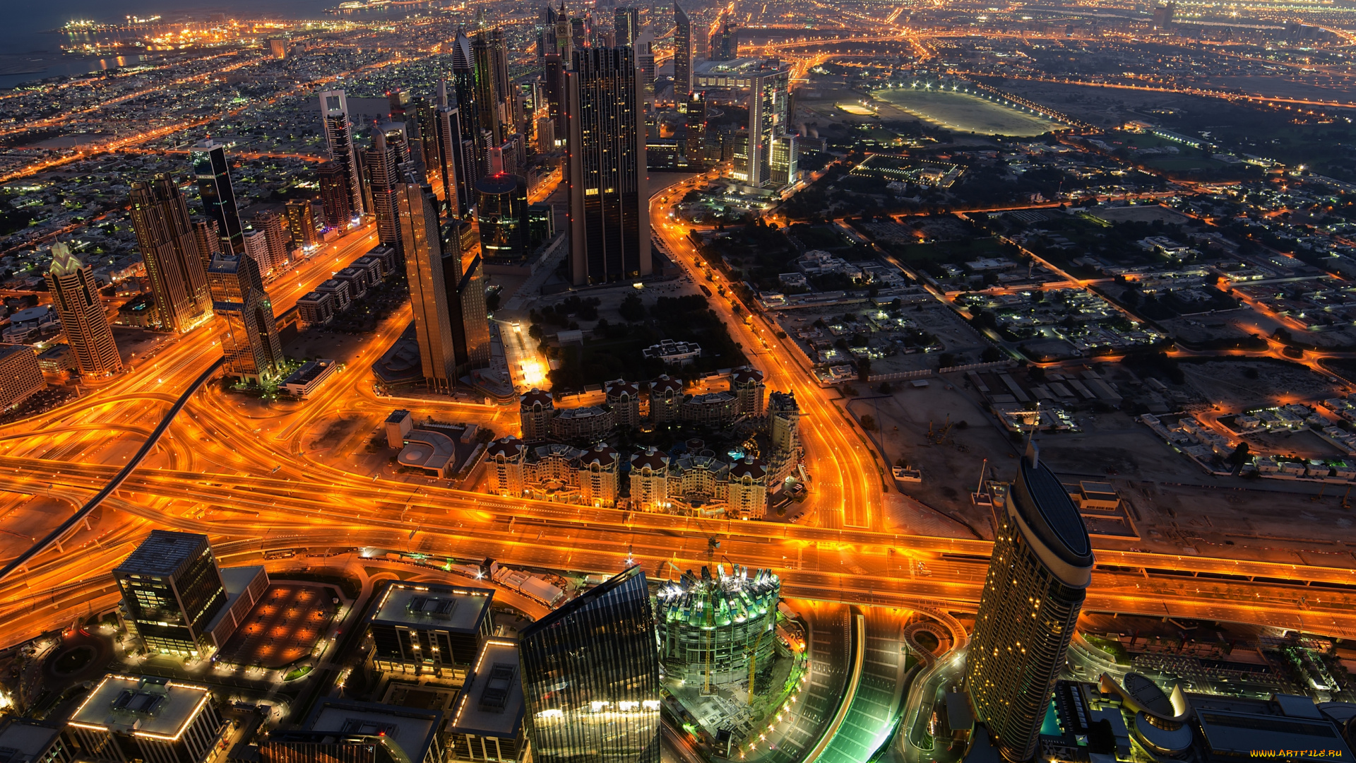 dubai, , uae, города, дубаи, , оаэ, здания, дубай, uae, небоскрёбы, панорама, ночной, город, дороги, эстакада