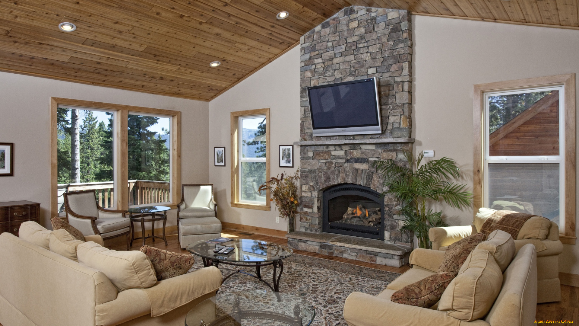 интерьер, гостиная, плазма, камин, диваны