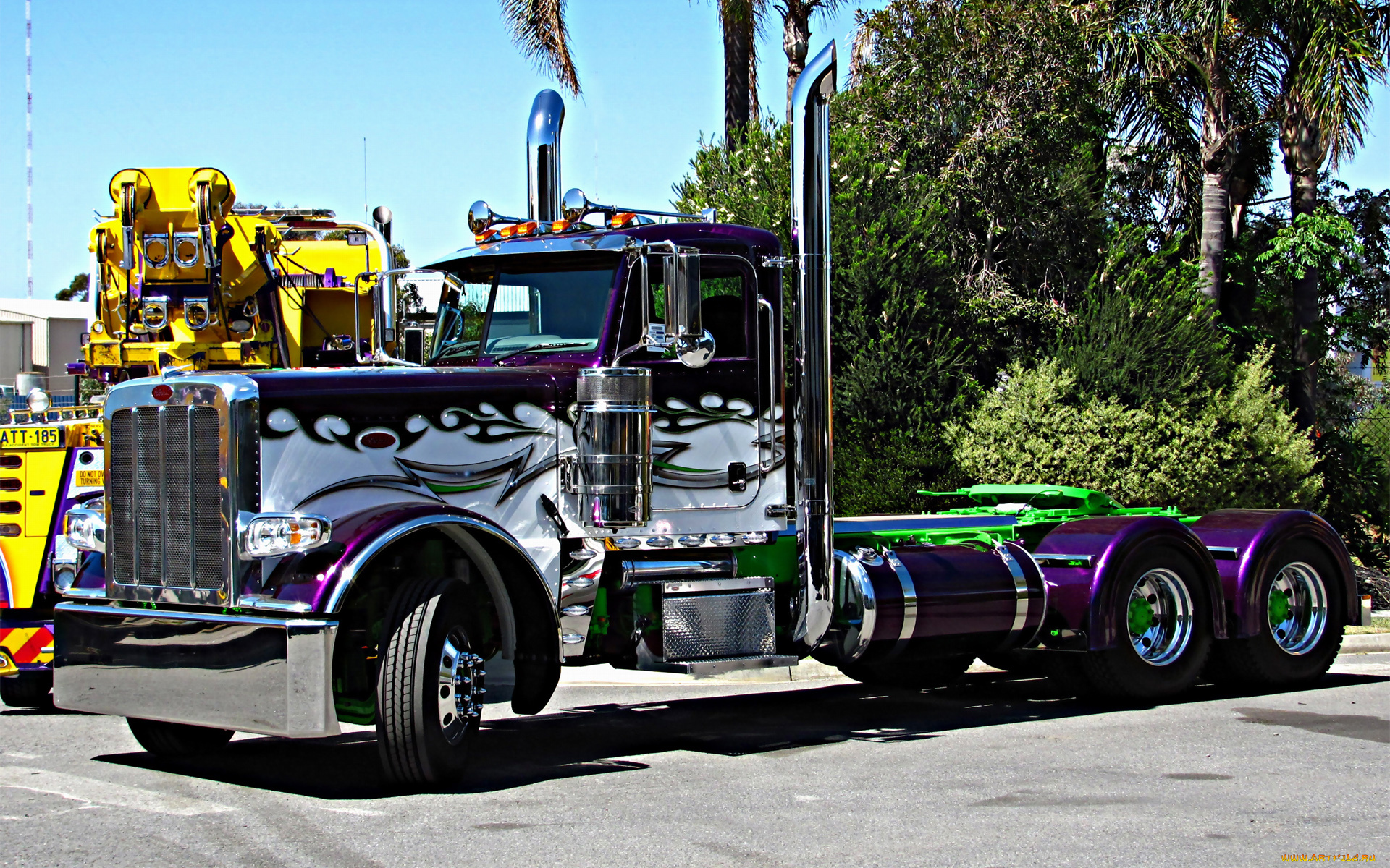 автомобили, peterbilt, хром, разрисованый, петербилт