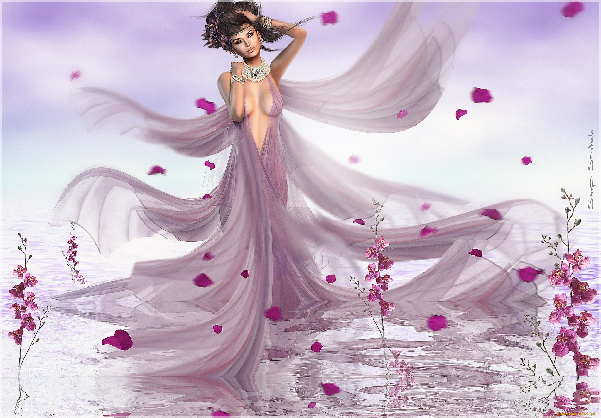 3д, графика, people, , люди, платье