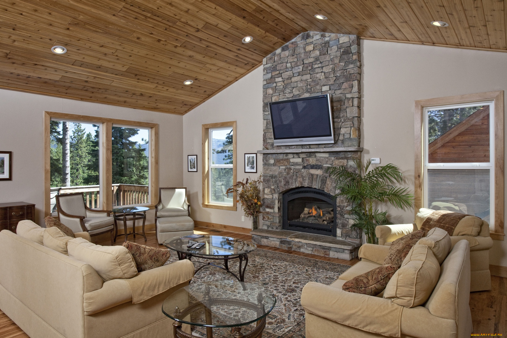 интерьер, гостиная, плазма, камин, диваны