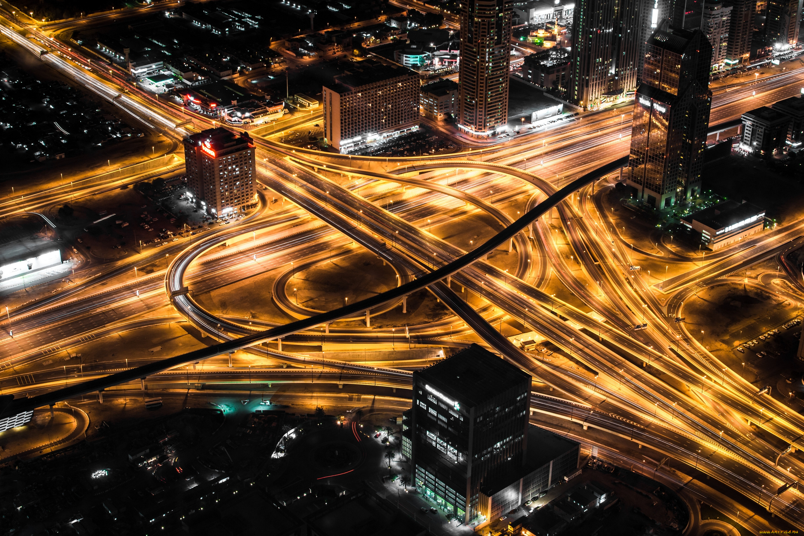 dubai, , uae, города, дубаи, , оаэ, uae, дубай, панорама, дороги, эстакада, ночной, город, здания