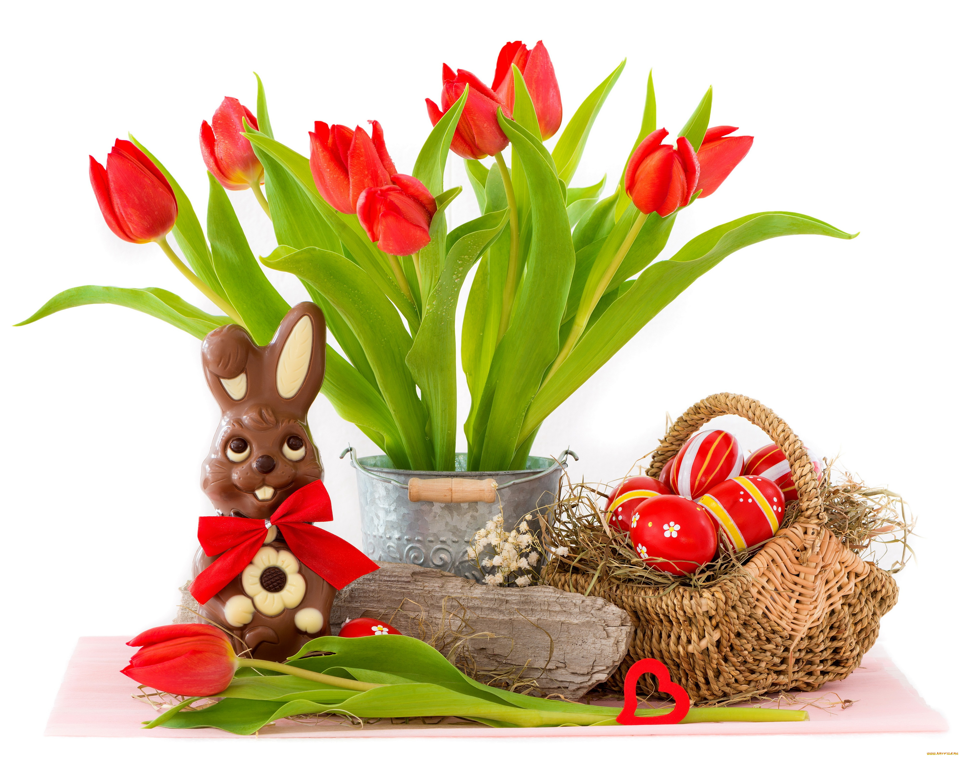 праздничные, пасха, тюльпаны, яйца, red, bunny, tulips, flowers, eggs, easter