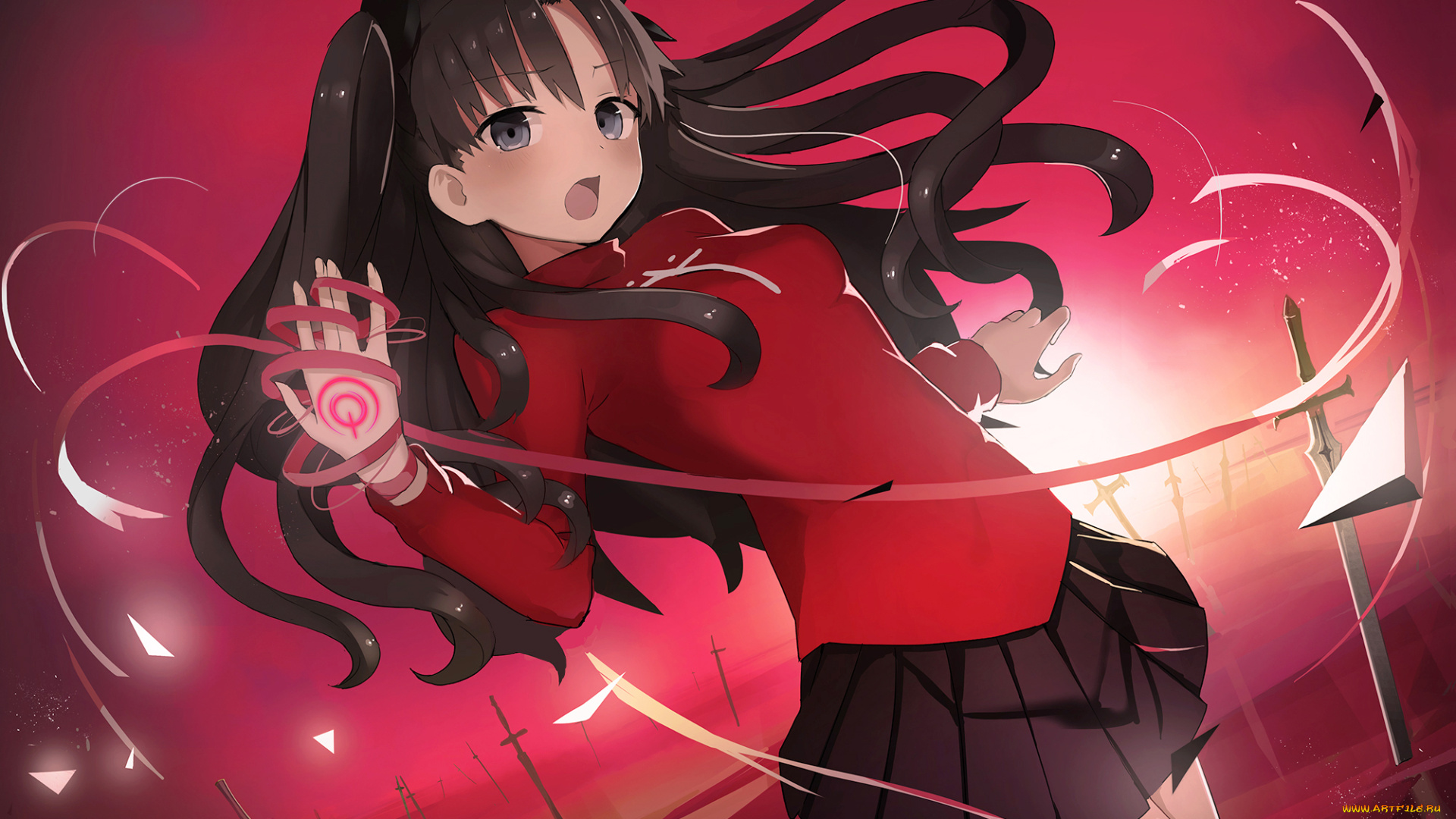 аниме, fate, stay, night, мечи, арт, девушка, ccaw, вода, stay, night, tohsaka, rin, шатенка