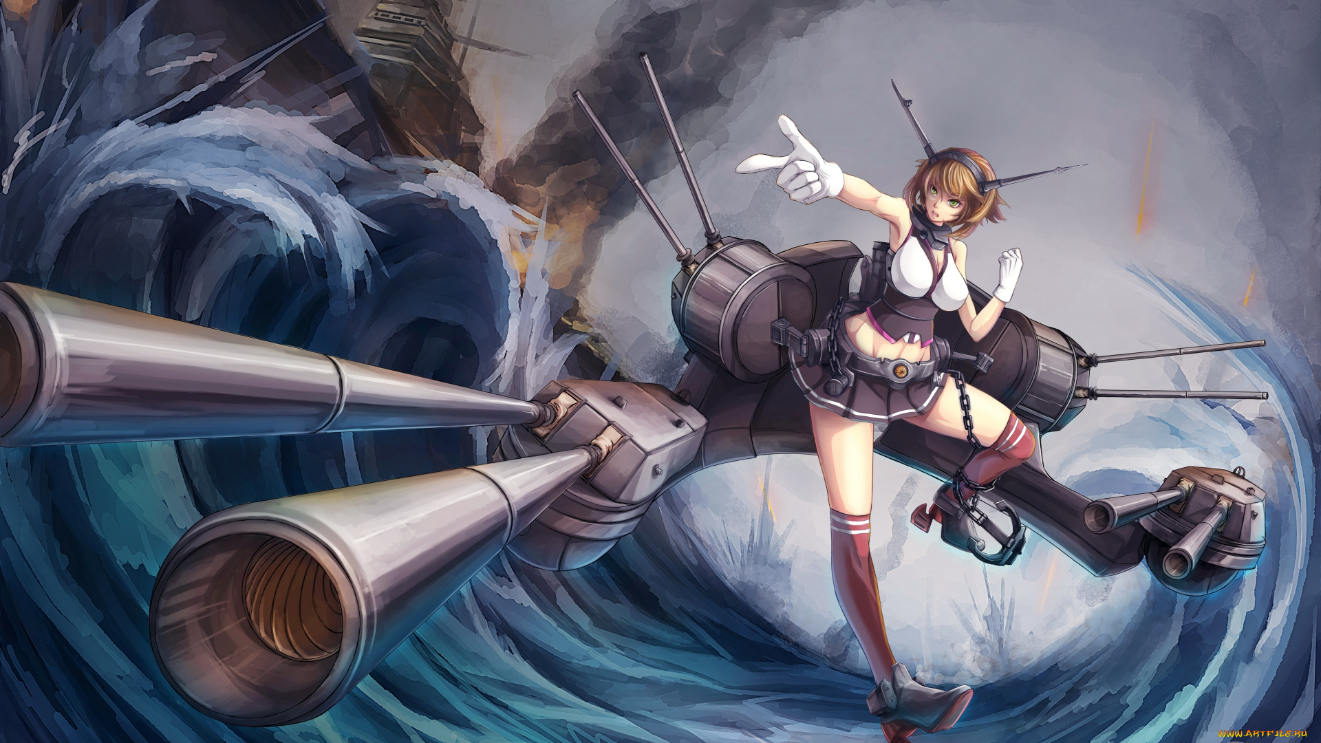 аниме, kantai, collection, арт, девушка, оружие, shou, mai, mutsu, kancolle, kantai, collection