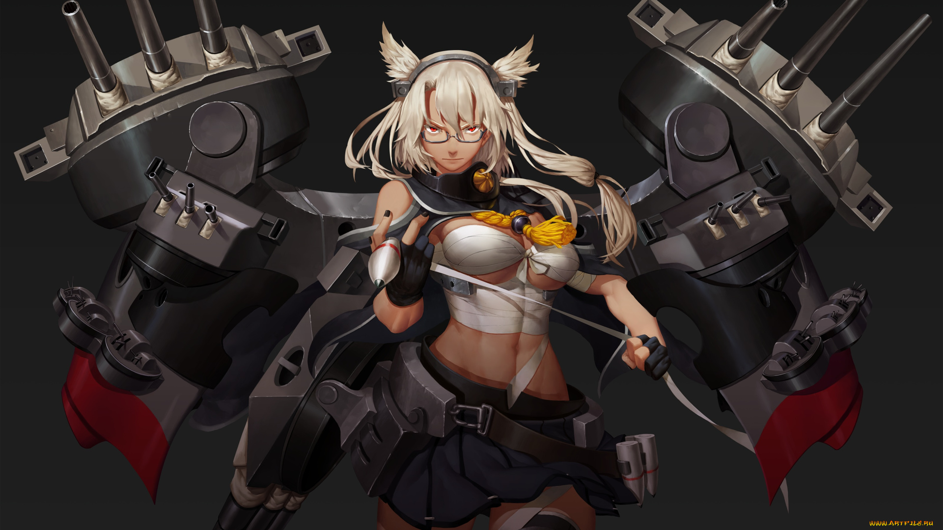 аниме, kantai, collection, девушка, арт, ei, kancolle, musashi, kantai, collection, оружие, ушки, фон, взгляд