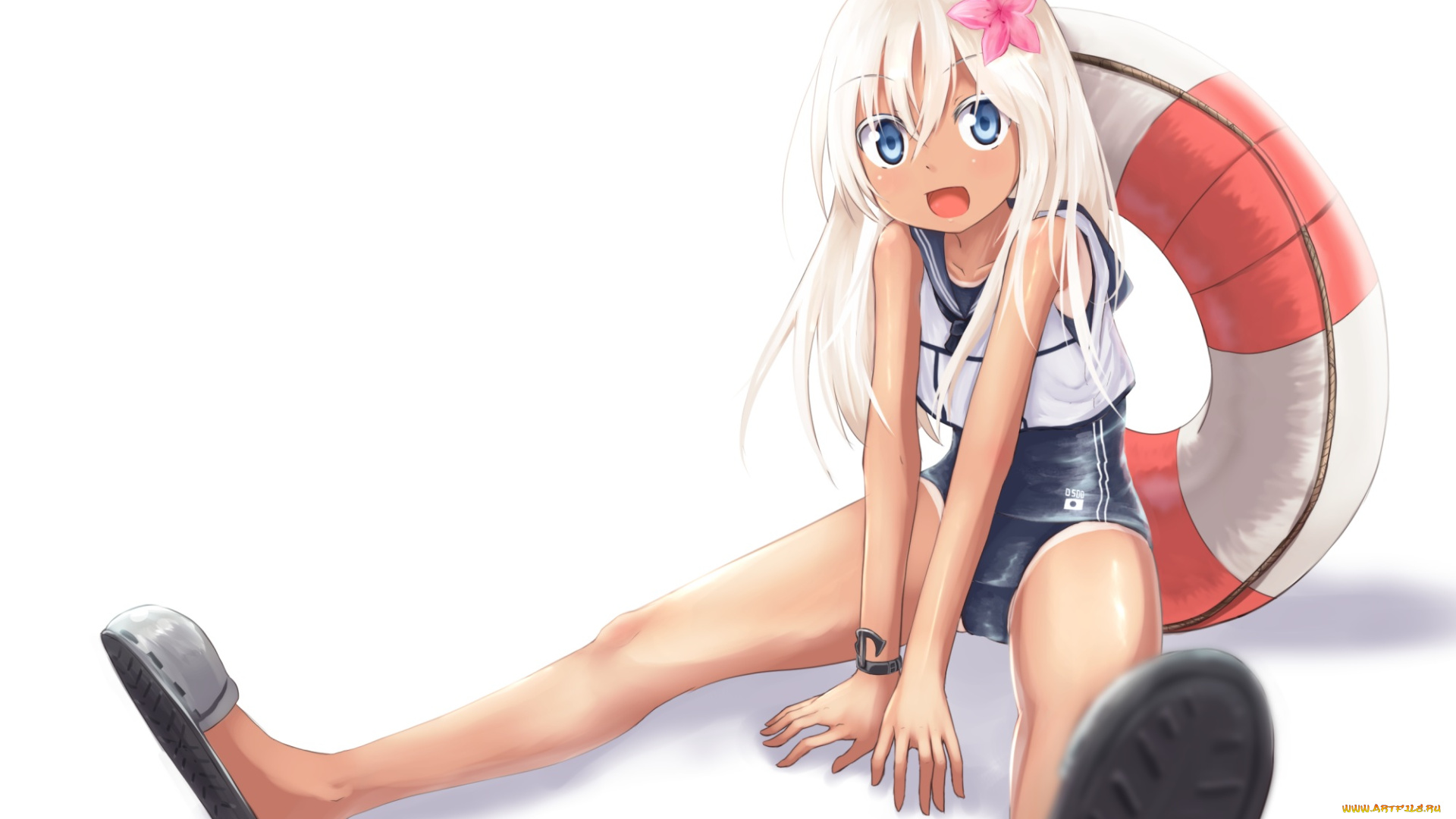 аниме, kantai, collection, ro-500, взгляд, kantai, collection, улыбка, девушка, арт, baram, kancolle