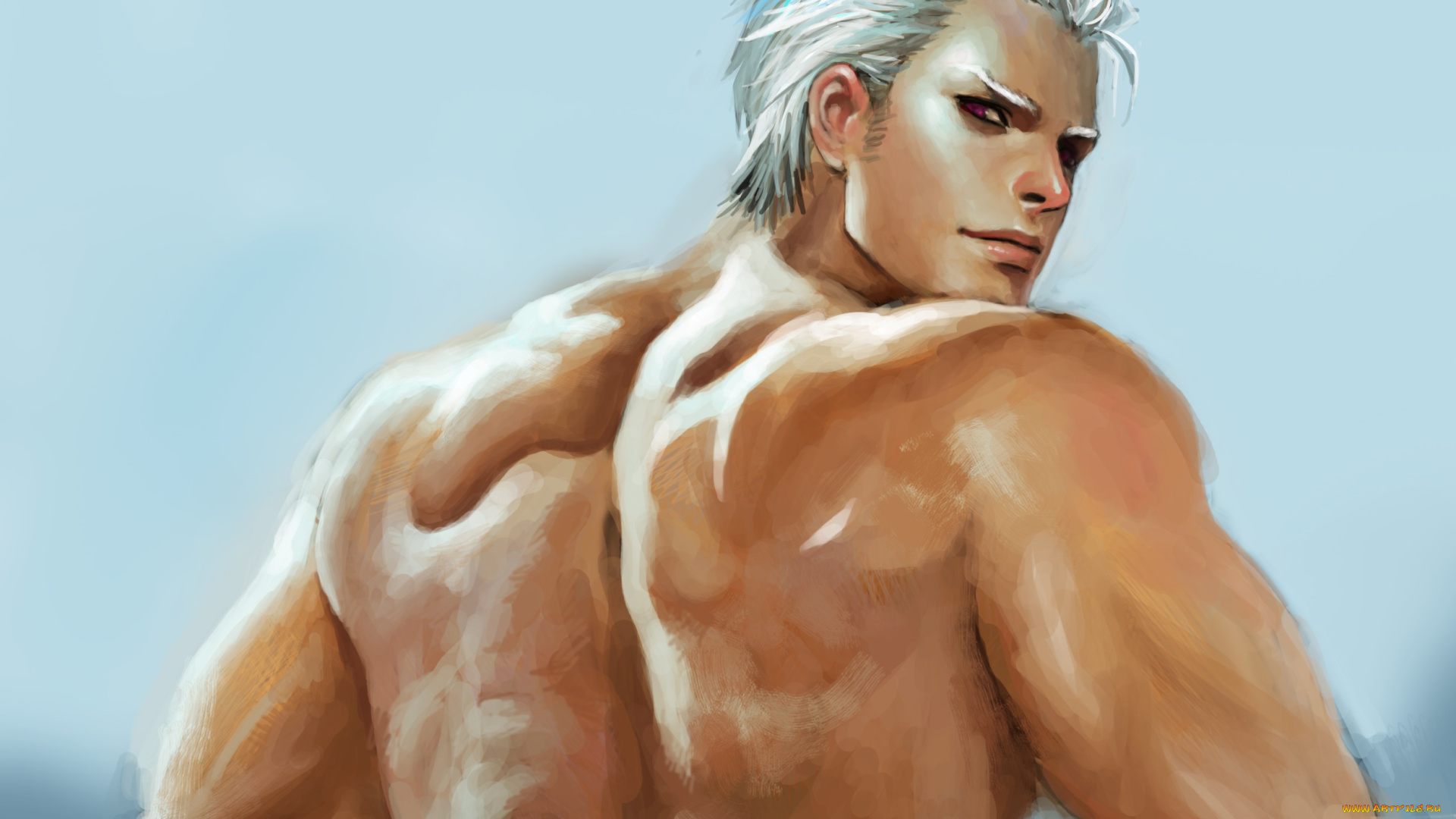 аниме, one, piece, мужчина, one, piece, white, hunter, smoker, большой, куш, красавец, мышцы, блондин, арт, взгляд, спина