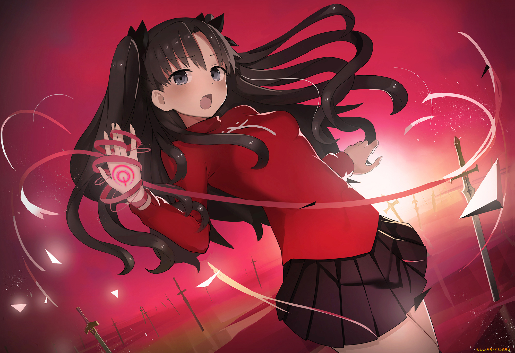 аниме, fate, stay, night, мечи, арт, девушка, ccaw, вода, stay, night, tohsaka, rin, шатенка