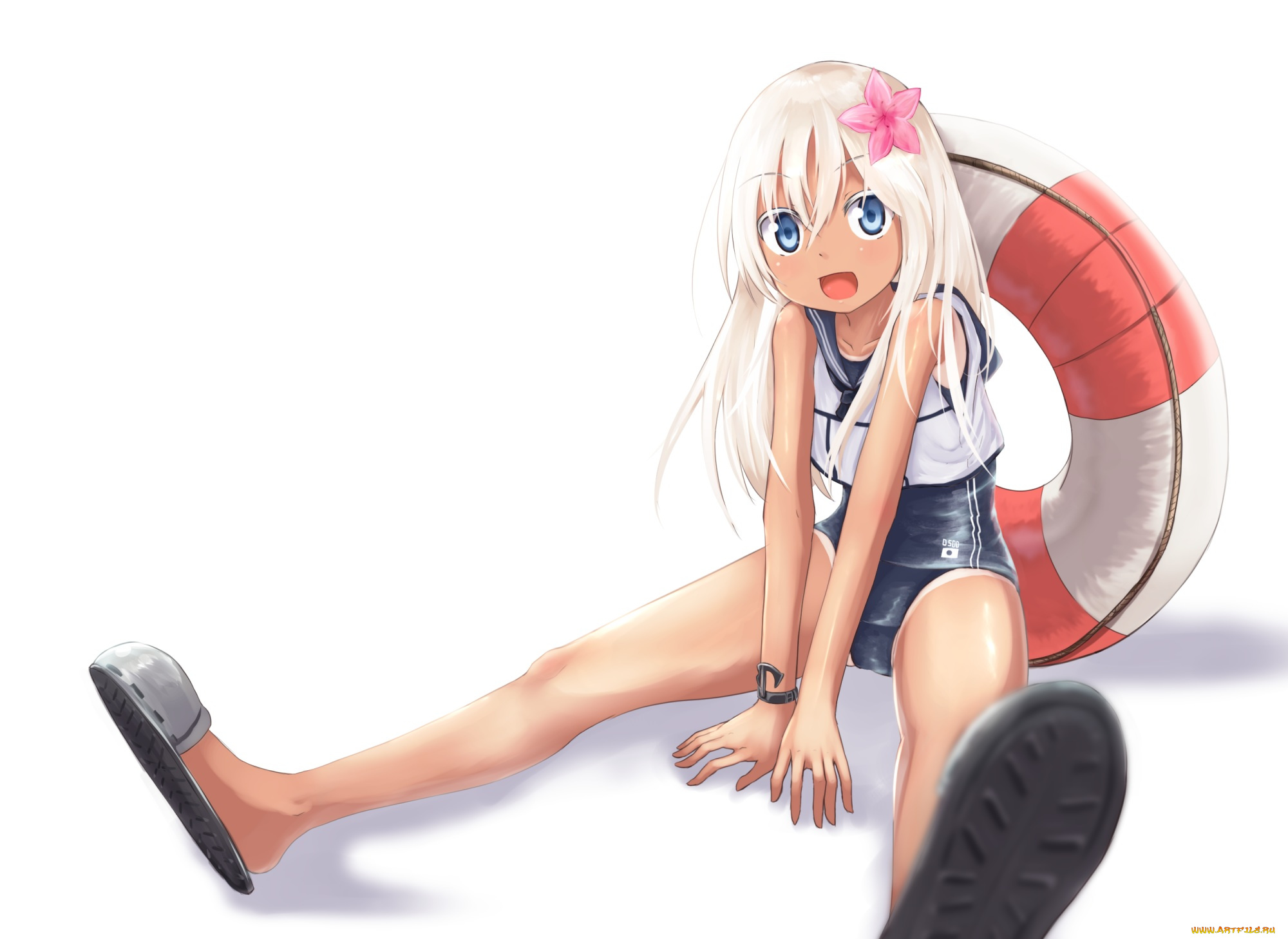 аниме, kantai, collection, ro-500, взгляд, kantai, collection, улыбка, девушка, арт, baram, kancolle