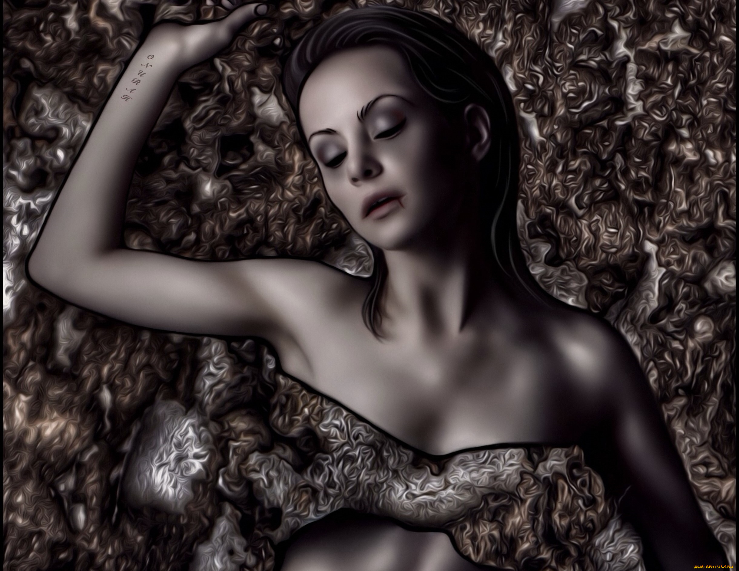 рисованное, люди, фон, взгляд, девушка, кровь