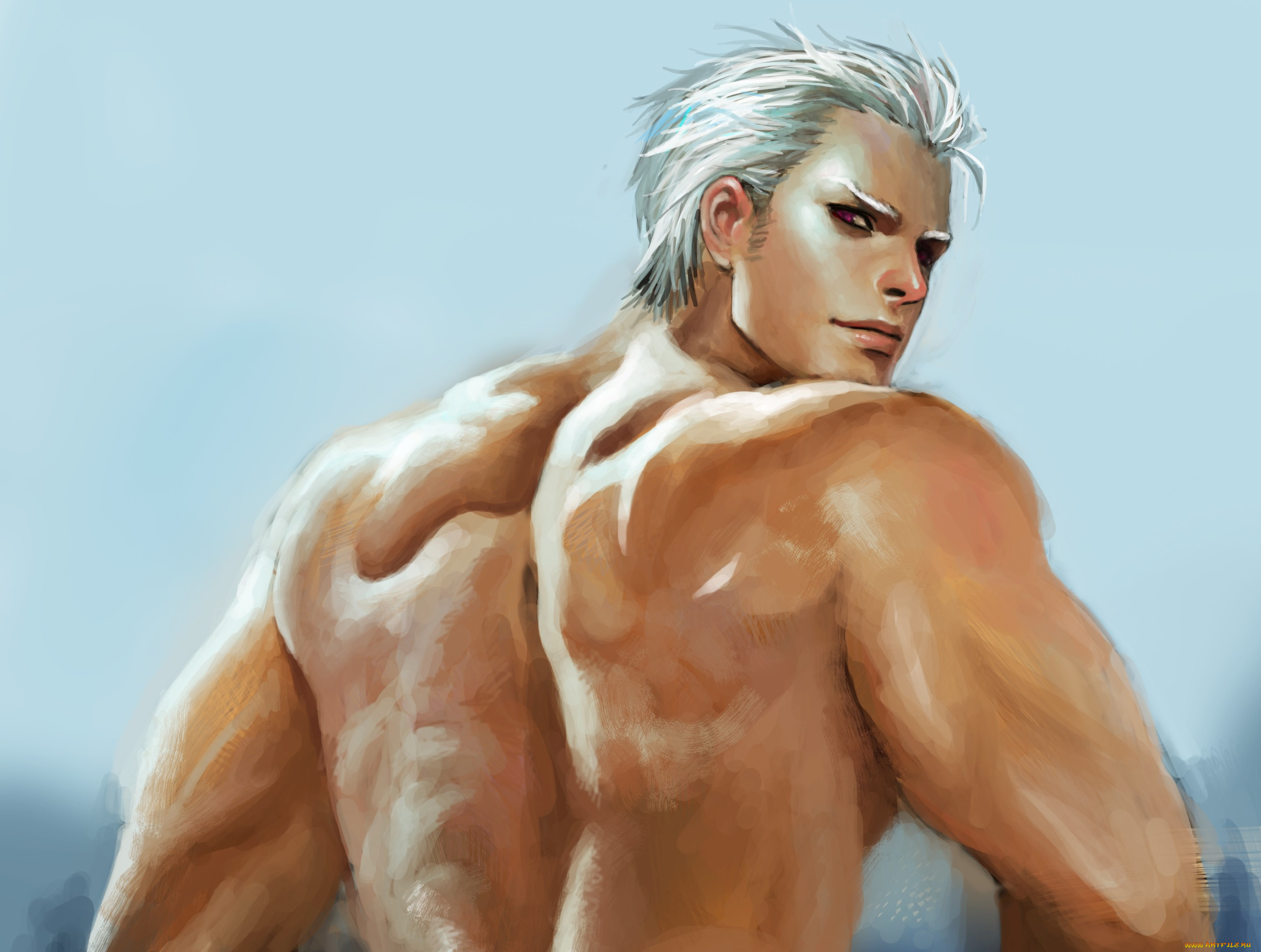 аниме, one, piece, мужчина, one, piece, white, hunter, smoker, большой, куш, красавец, мышцы, блондин, арт, взгляд, спина