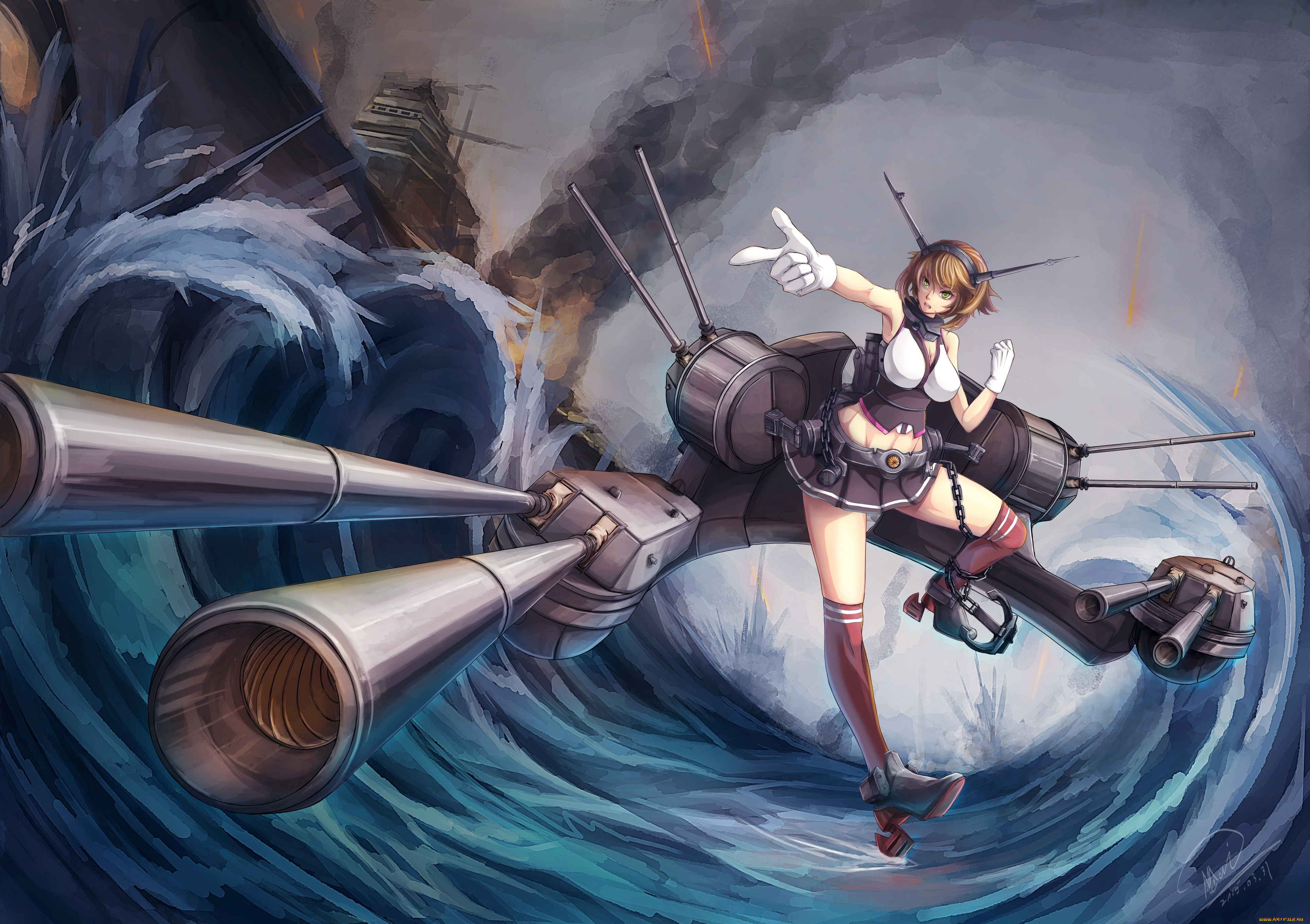 аниме, kantai, collection, арт, девушка, оружие, shou, mai, mutsu, kancolle, kantai, collection