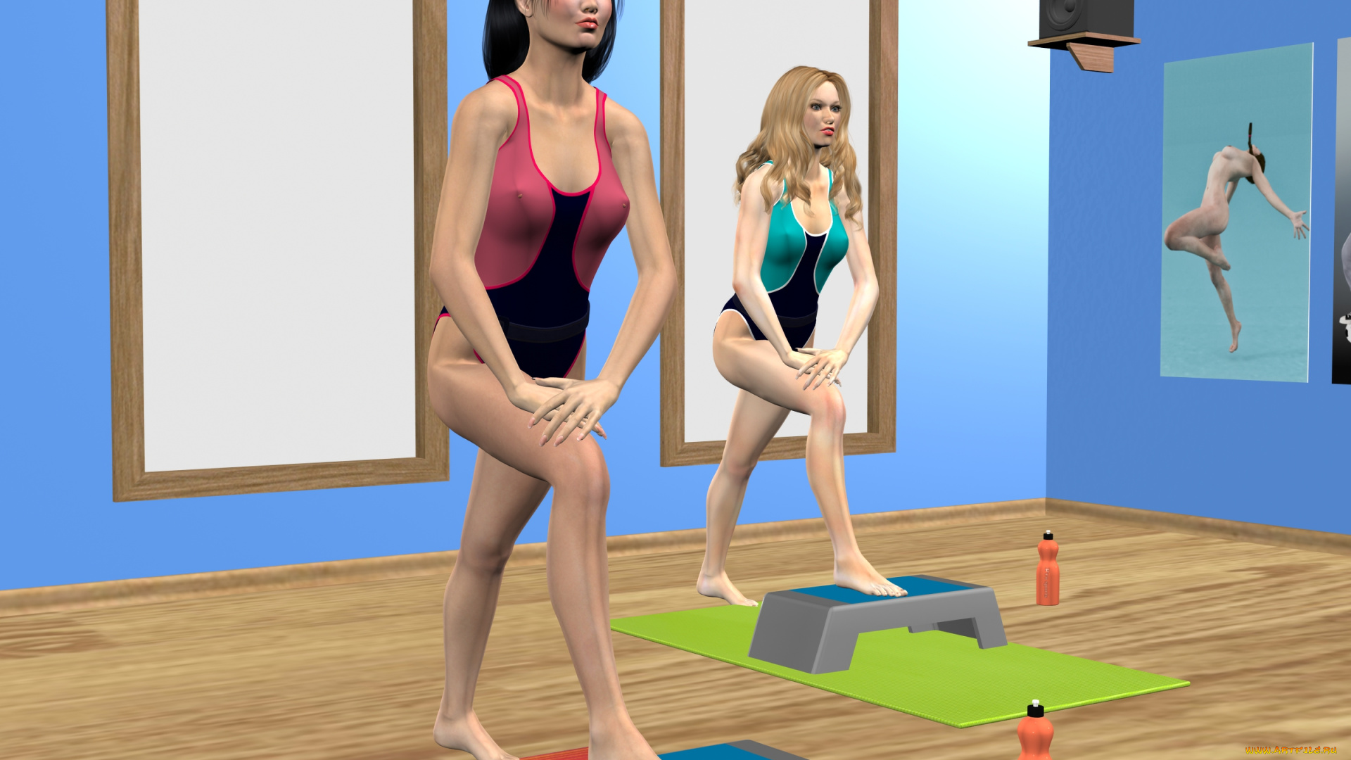 3д, графика, люди, , people, спортзал, фон, взгляд, девушки