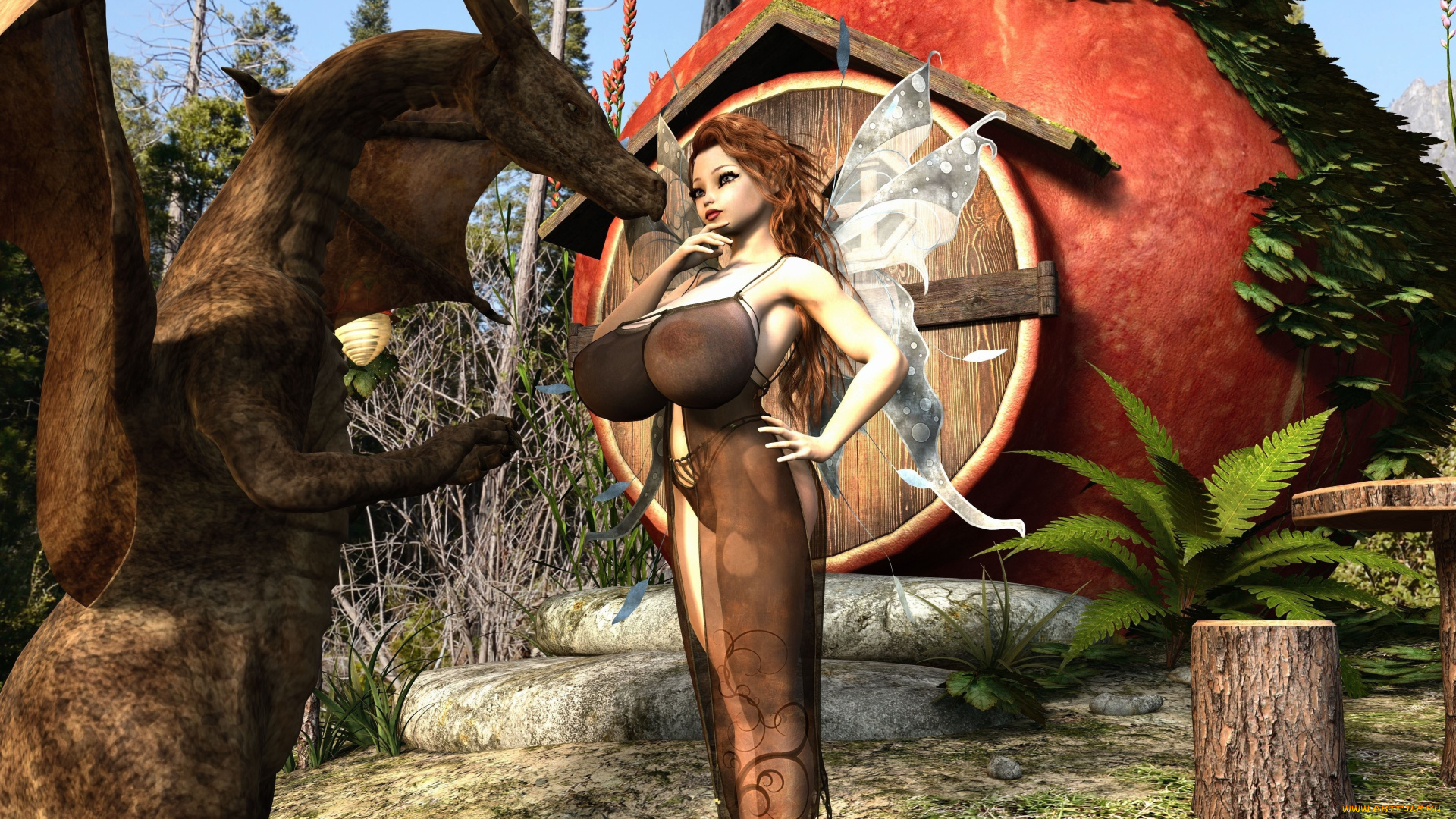 3д, графика, существа, , creatures, фея, взгляд, фон, дракон