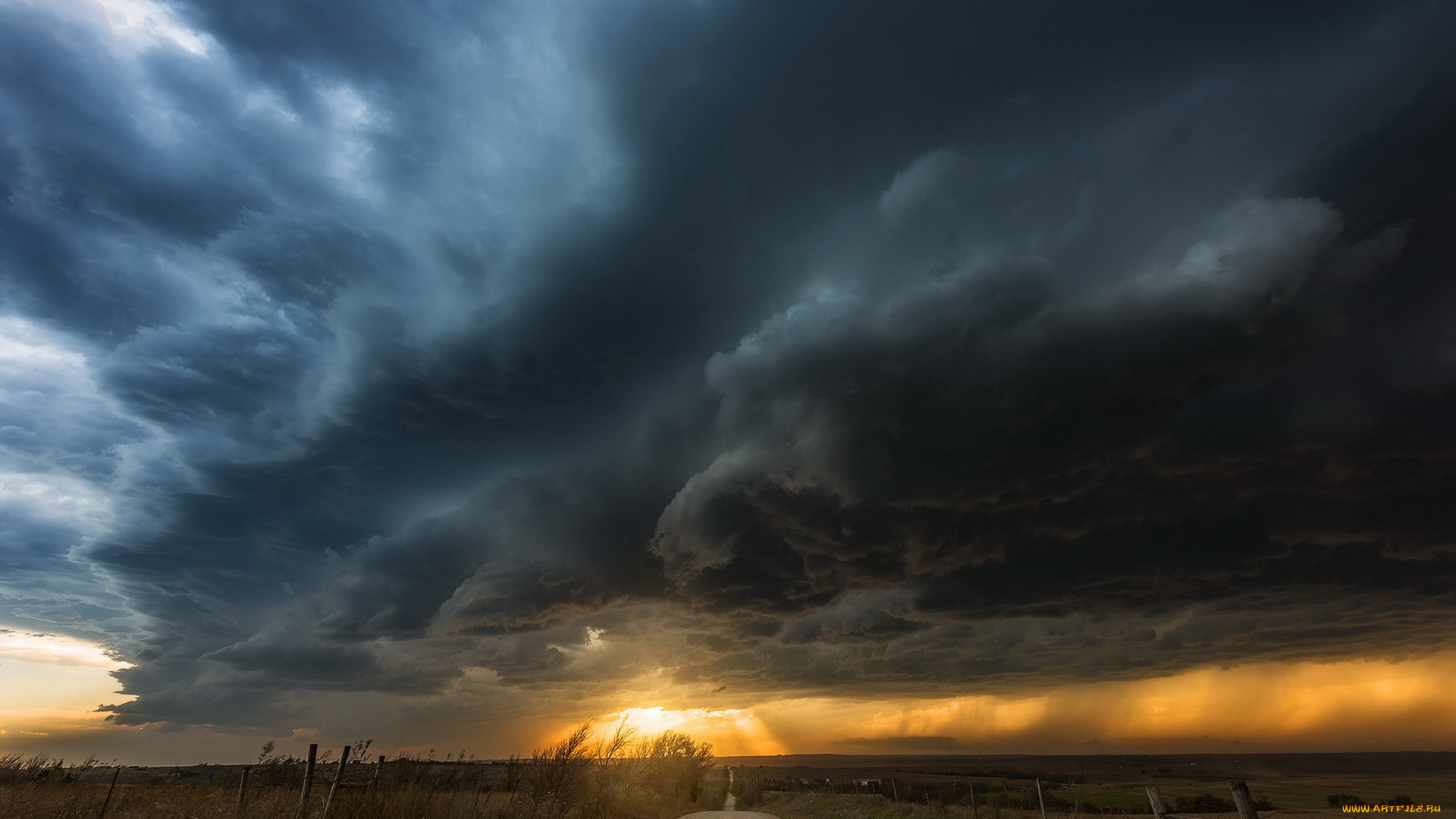 природа, дороги, дорога, тучи, закат