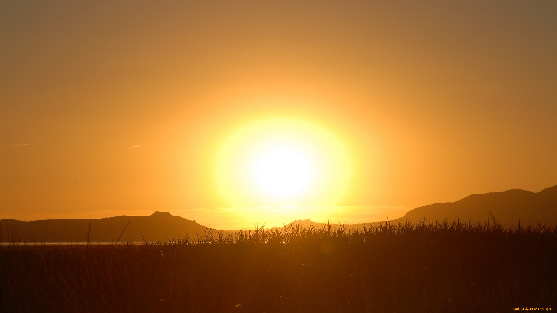 природа, восходы, закаты, горы, солнце, небо, трава, силуэты