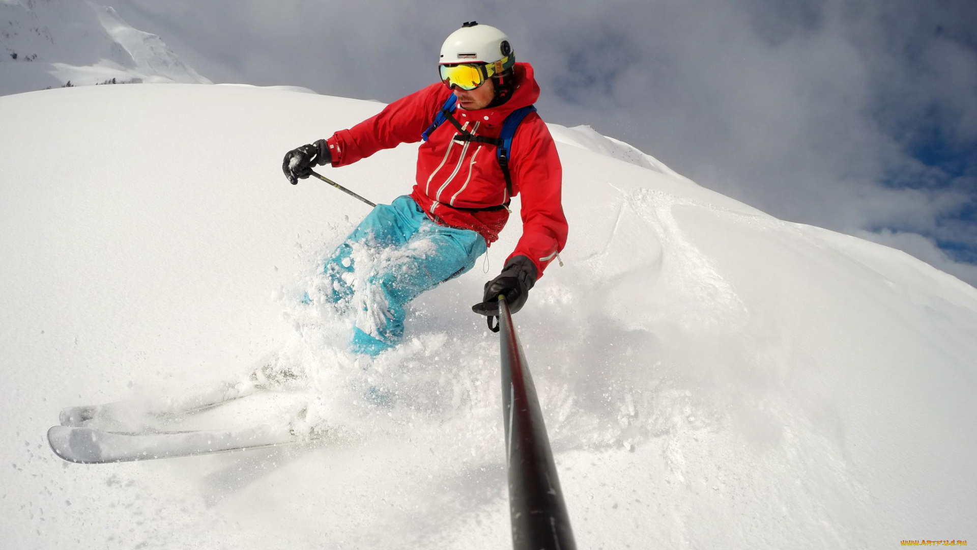 спорт, экстрим, шлем, лыжник, лыжи, снег, горы, очки, зима, экстремальный