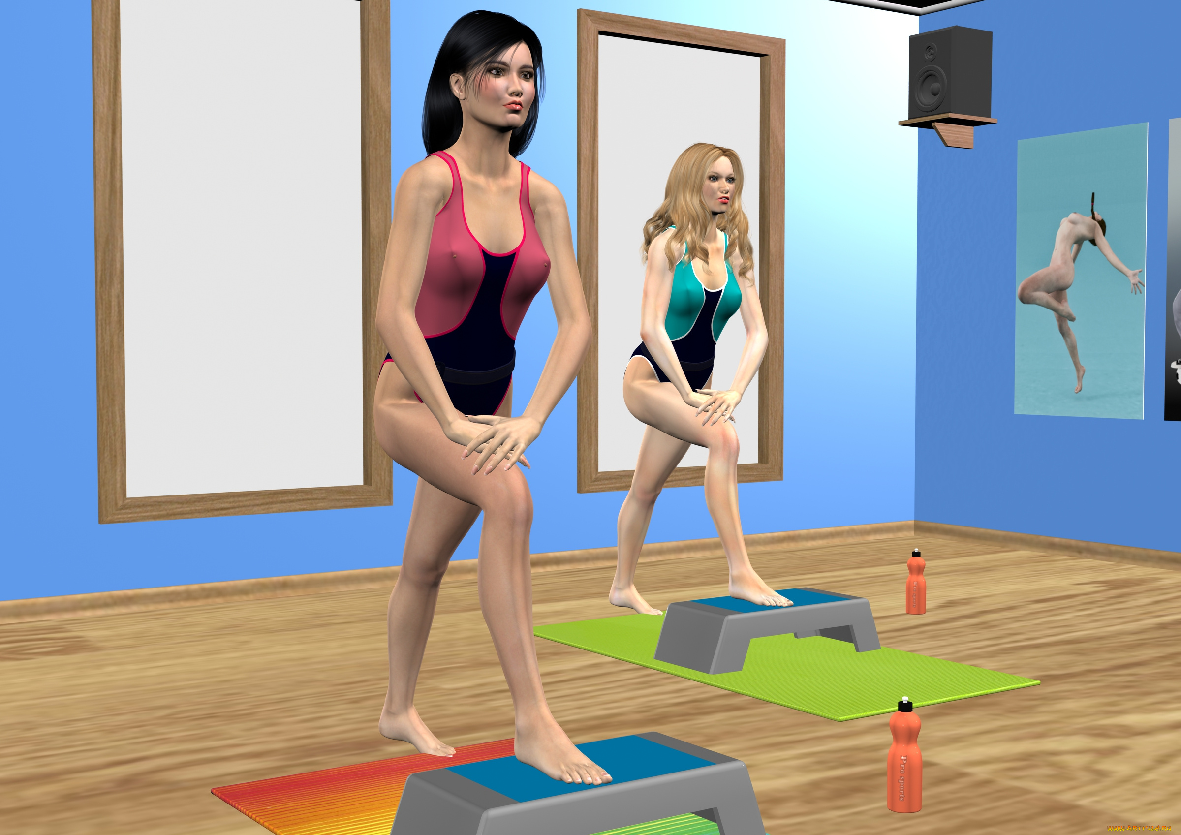 3д, графика, люди, , people, спортзал, фон, взгляд, девушки