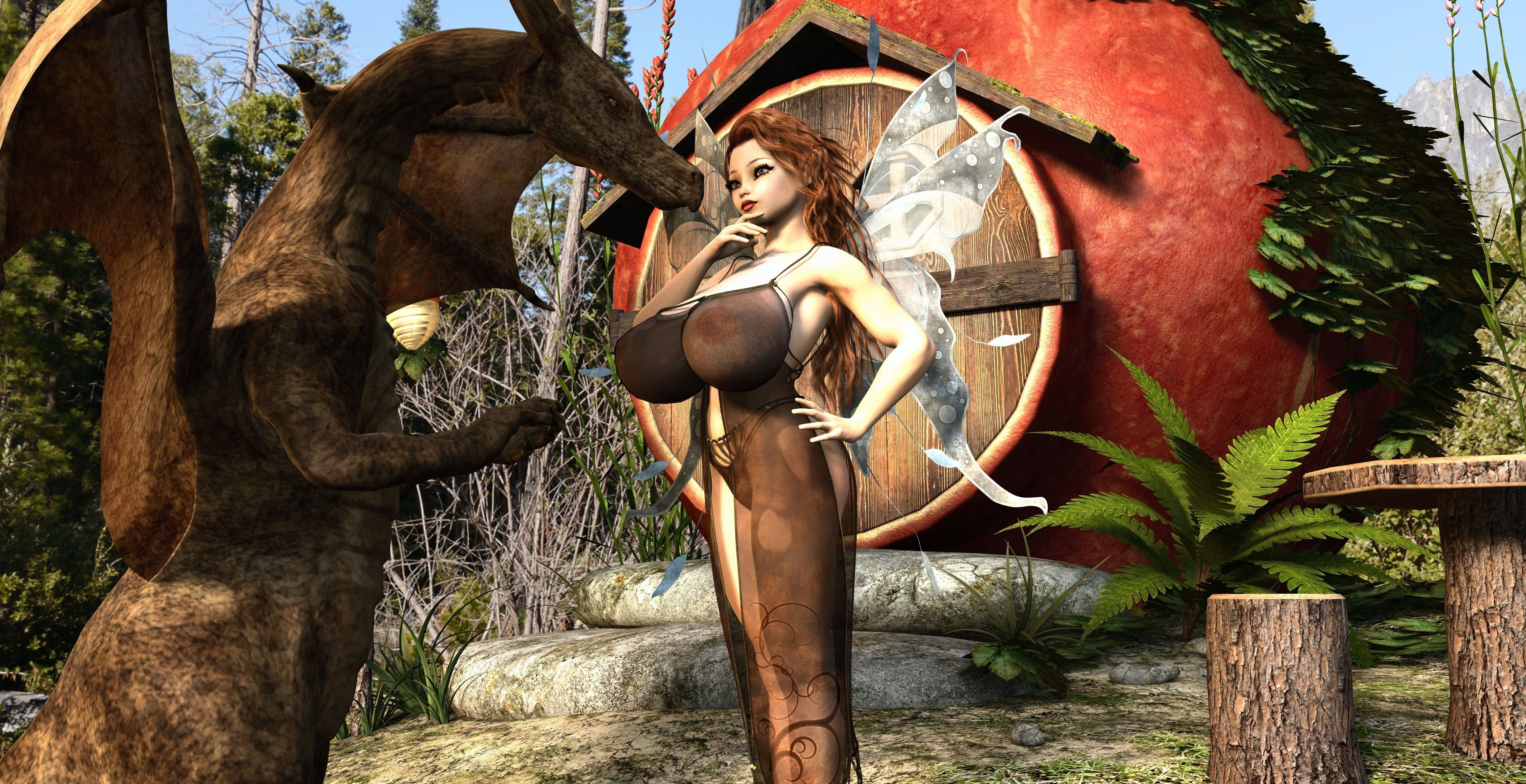 3д, графика, существа, , creatures, фея, взгляд, фон, дракон