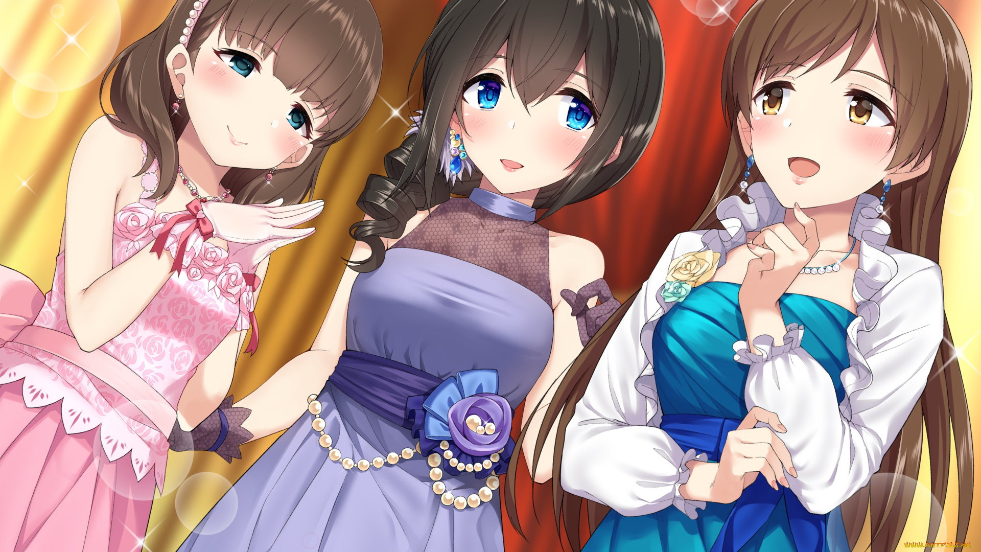 аниме, idolm@ster, взгляд, фон, девушки