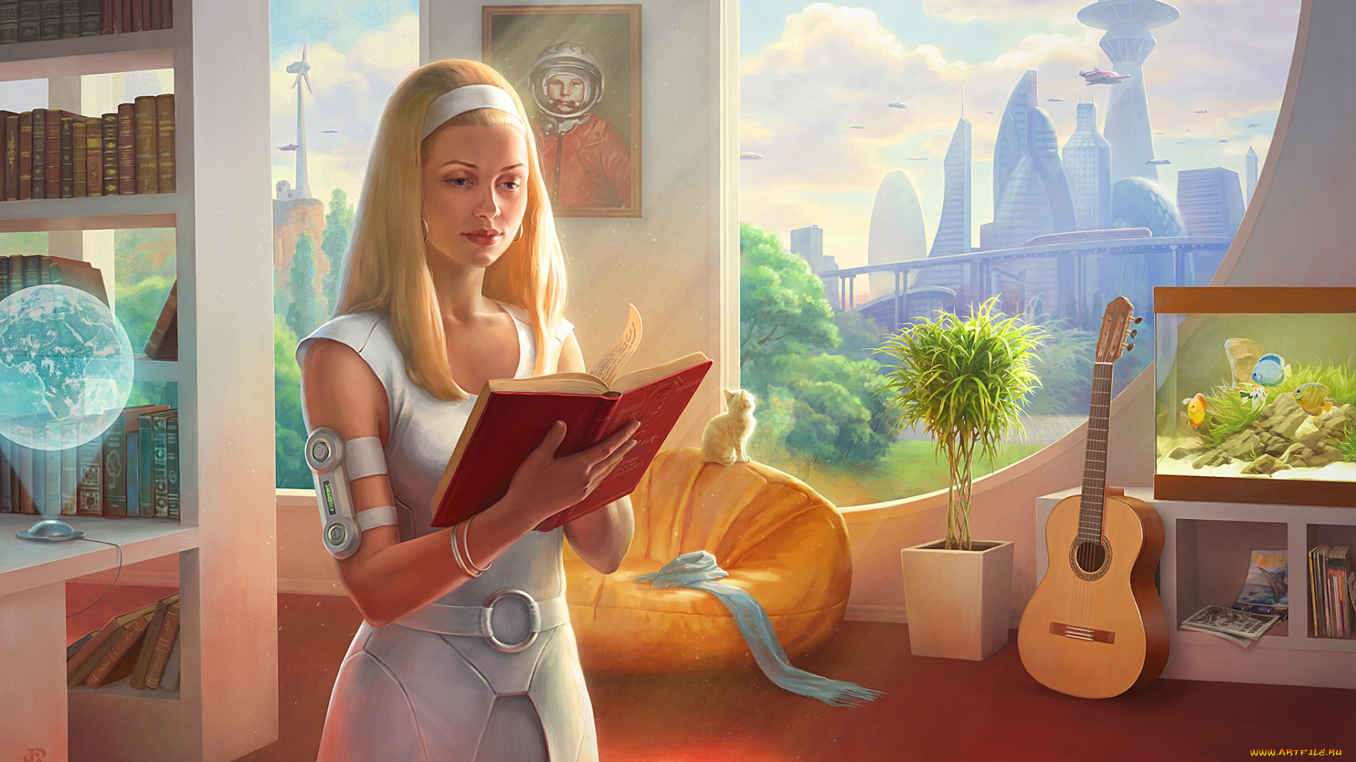 фэнтези, девушки, комната, космоc, девушка, с, земли, гагарин, город, будущего, ссср-2061