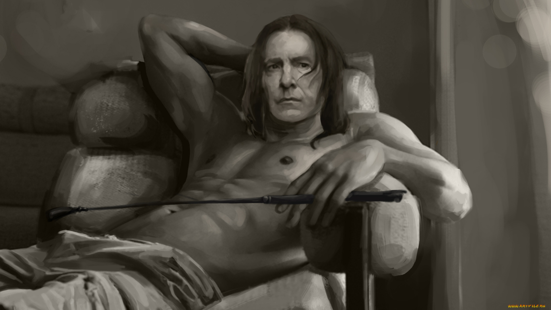 рисованное, кино, северус, снейп, торс, стек, кресло