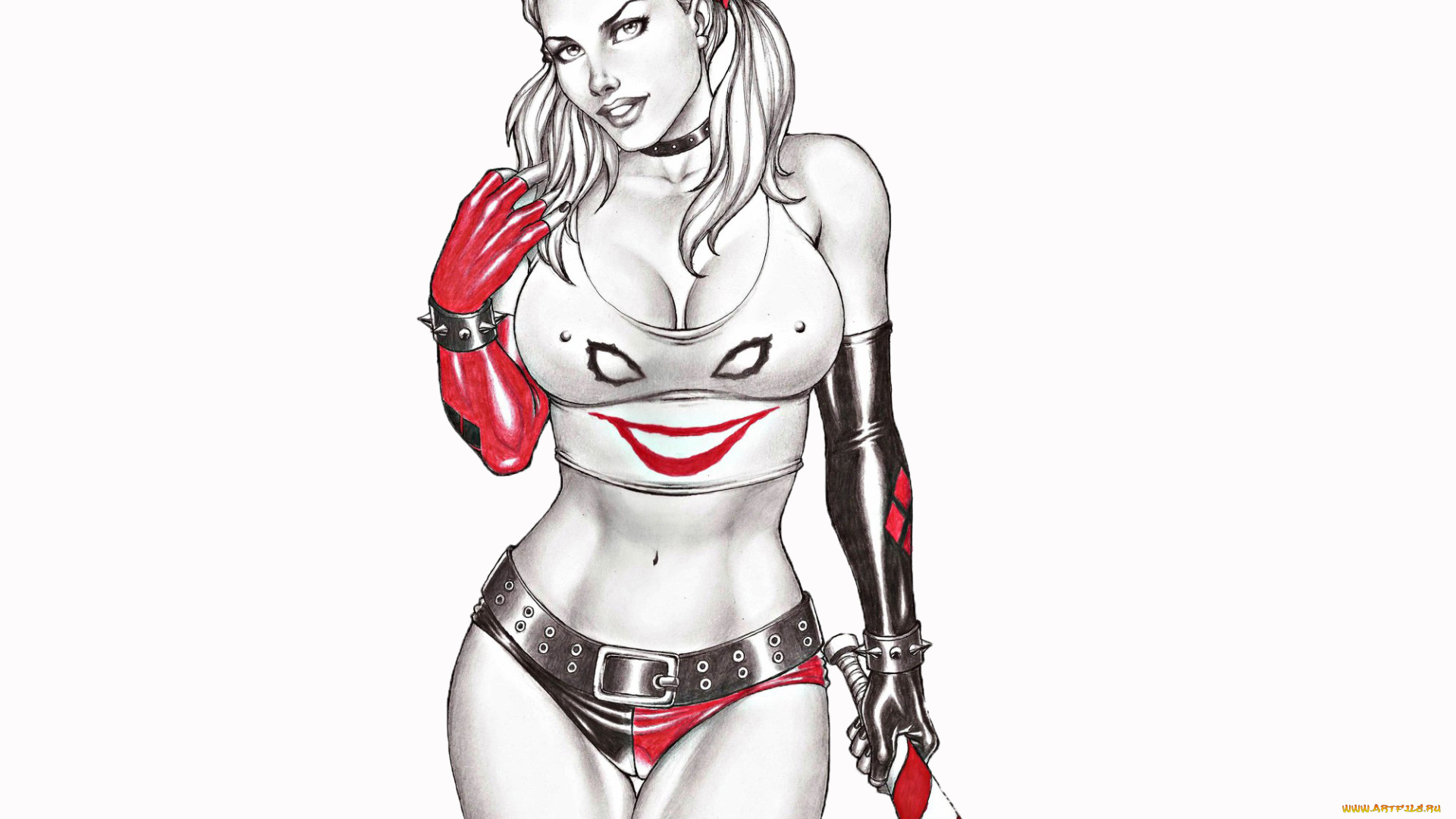 рисованное, комиксы, девушка, фон, взгляд, бита