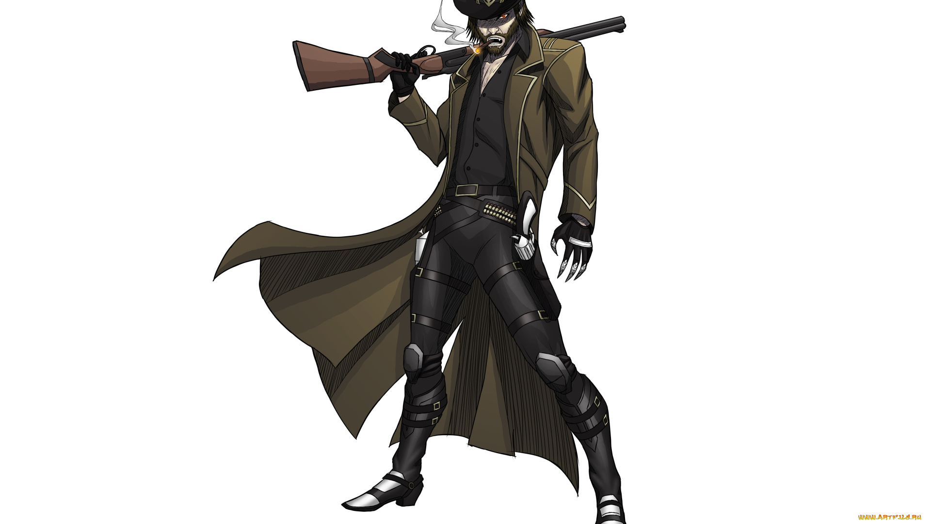 рисованное, комиксы, ружьё, шляпа, фон, мужчина