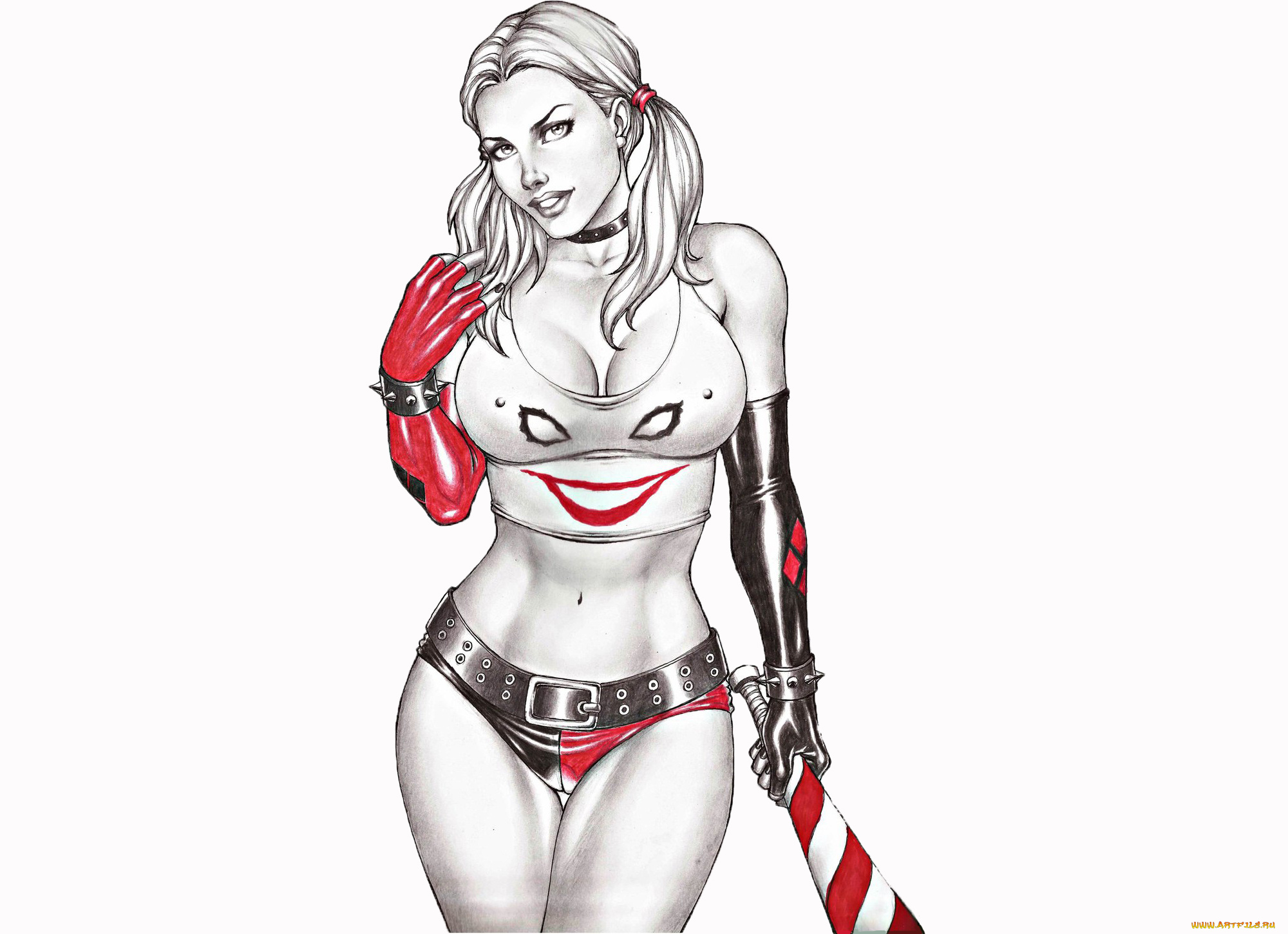 рисованное, комиксы, девушка, фон, взгляд, бита