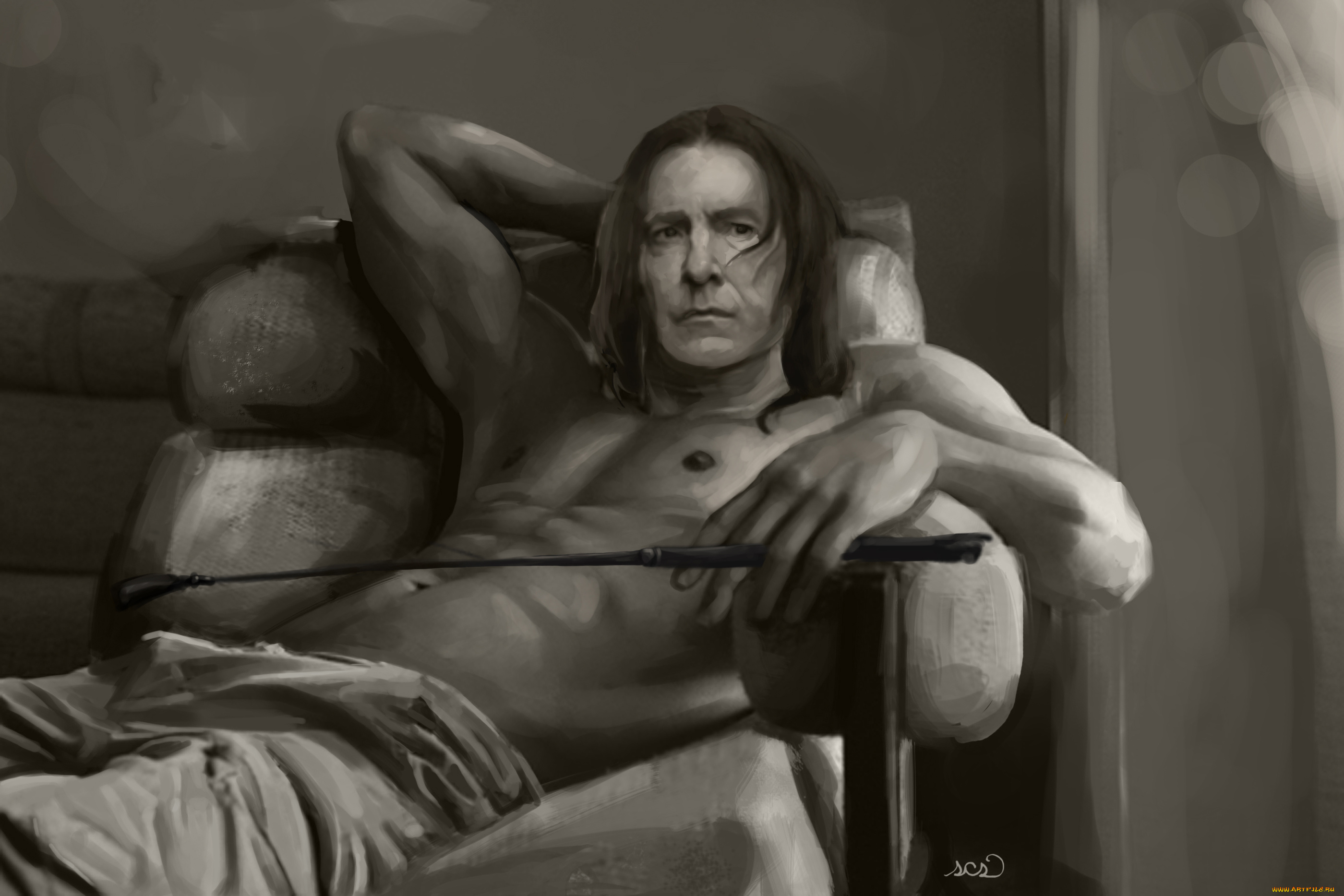 рисованное, кино, северус, снейп, торс, стек, кресло