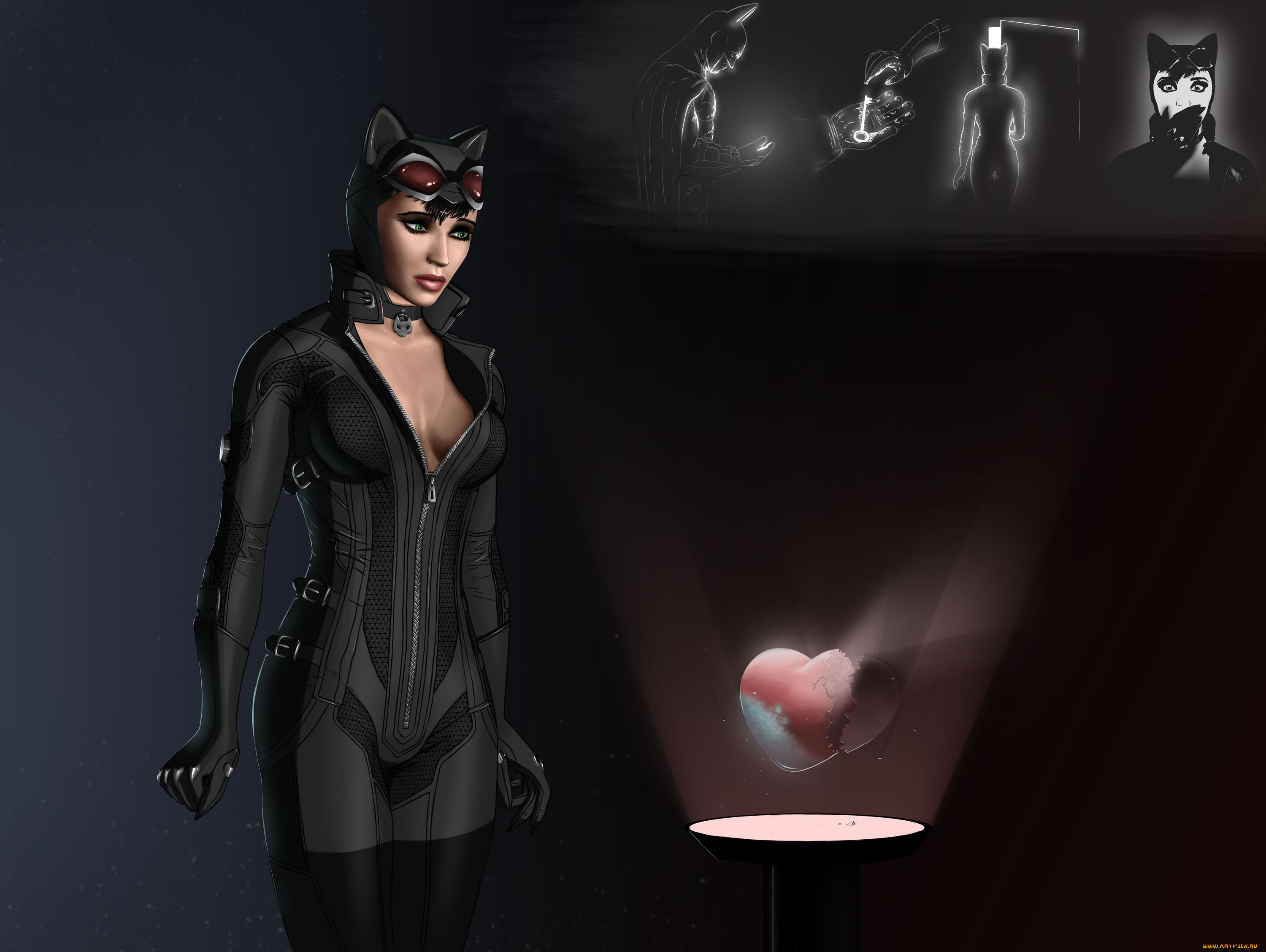 рисованное, комиксы, девушка, фон, взгляд, униформа, сердце