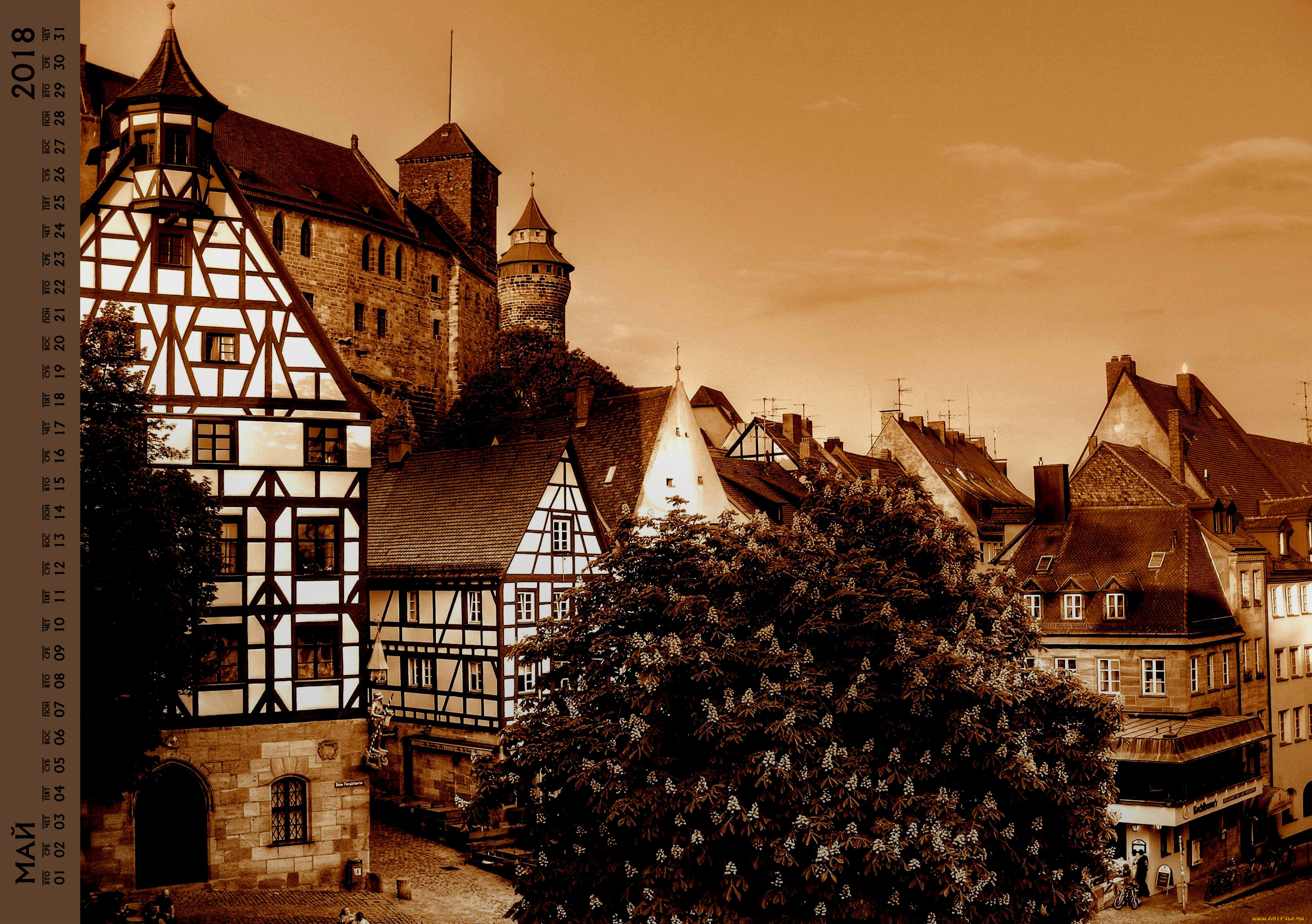 календари, города, здание, дерево