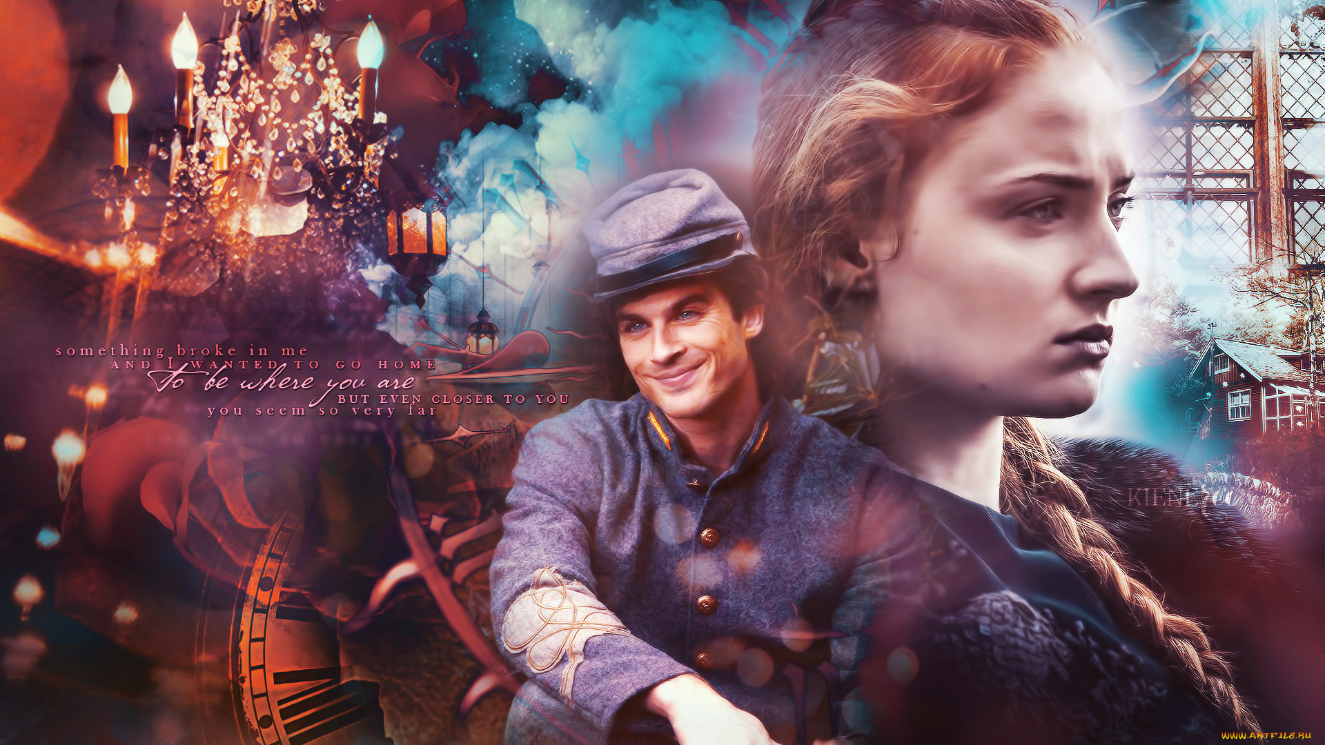 ian, somerhalder, , sophie, turner, разное, знаменитости, девушка, мужчина, фон, взгляд, улыбка, одежда