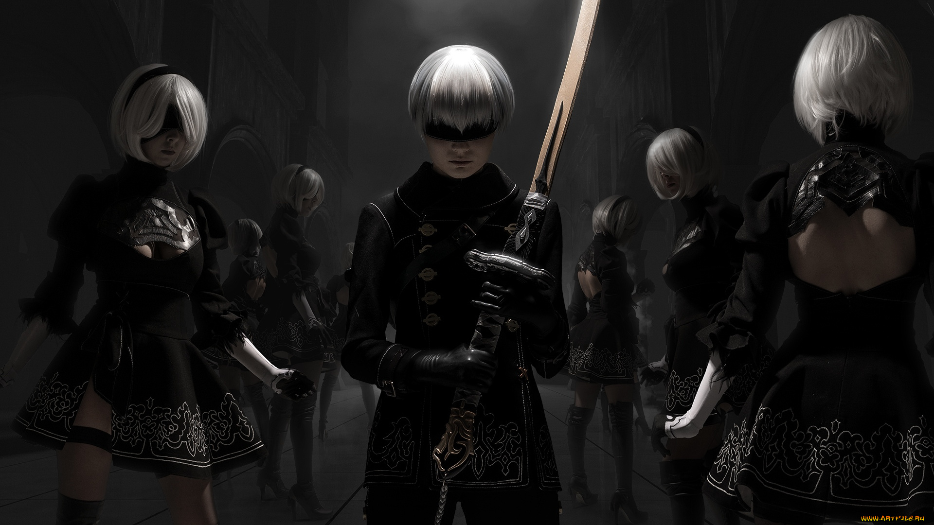 разное, cosplay, , косплей, девушки, мужчина, фон, униформа, меч, повязка