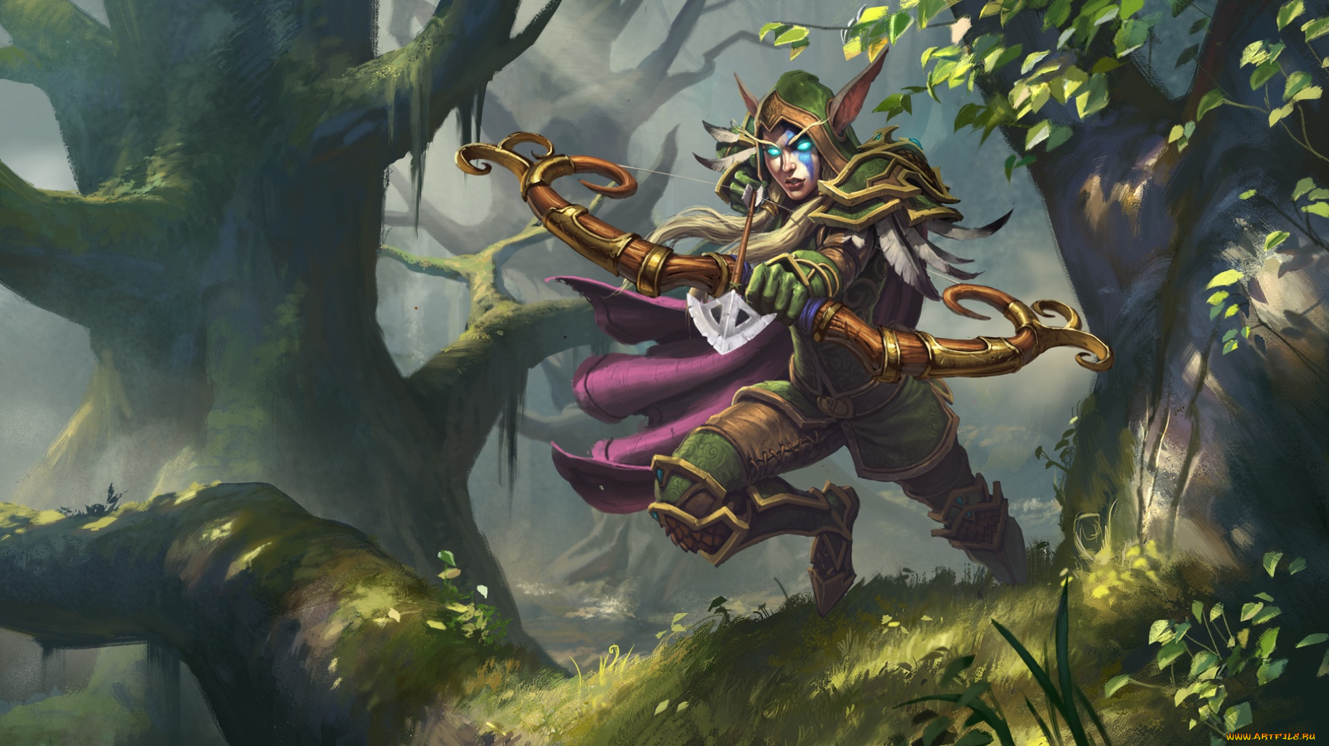 видео, игры, world, of, warcraft, эльф, стрела, лук, лес