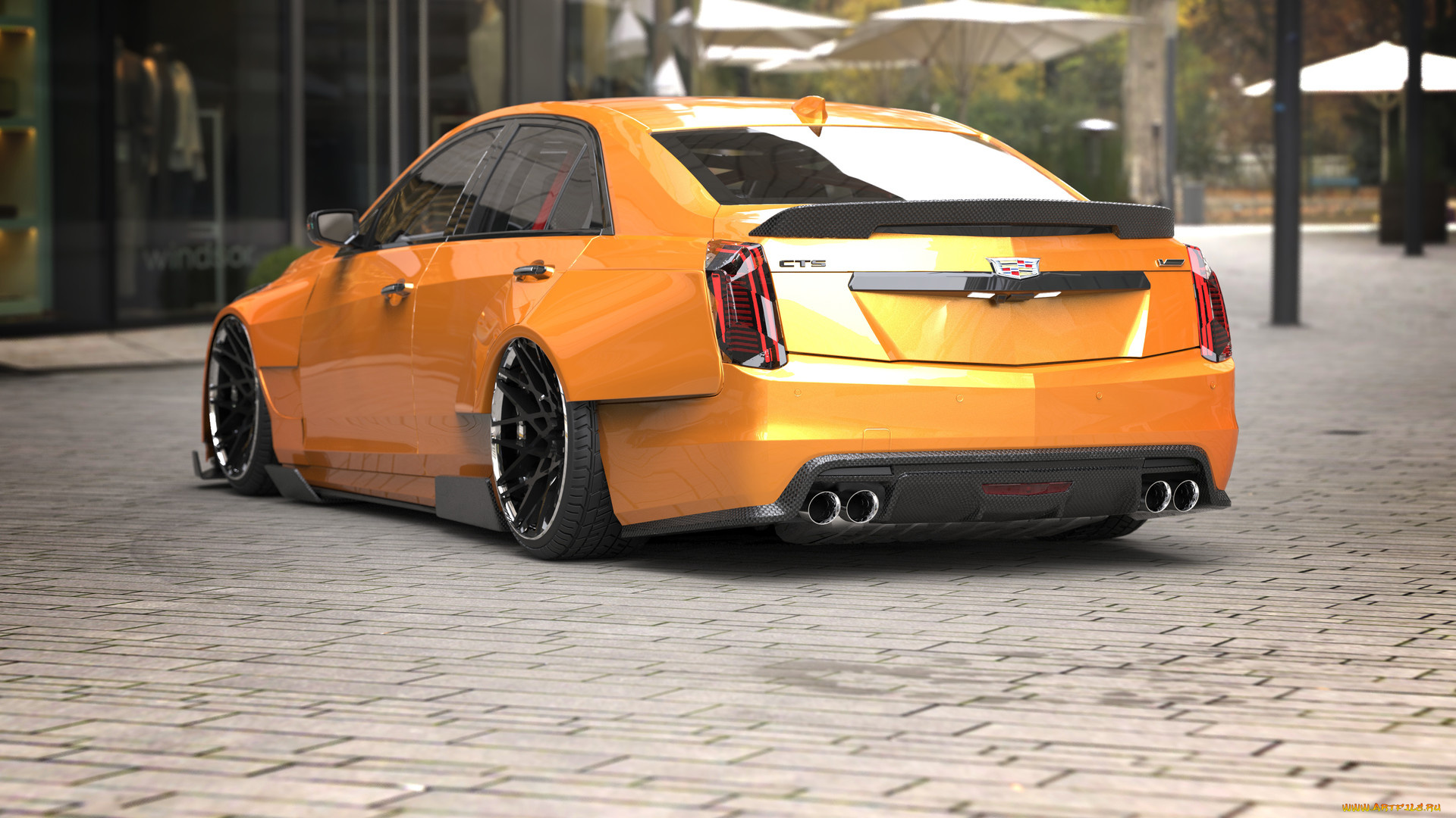 cadillac, cts-v, orange, peach, автомобили, 3д, cadillac, cts, v, orange, peach