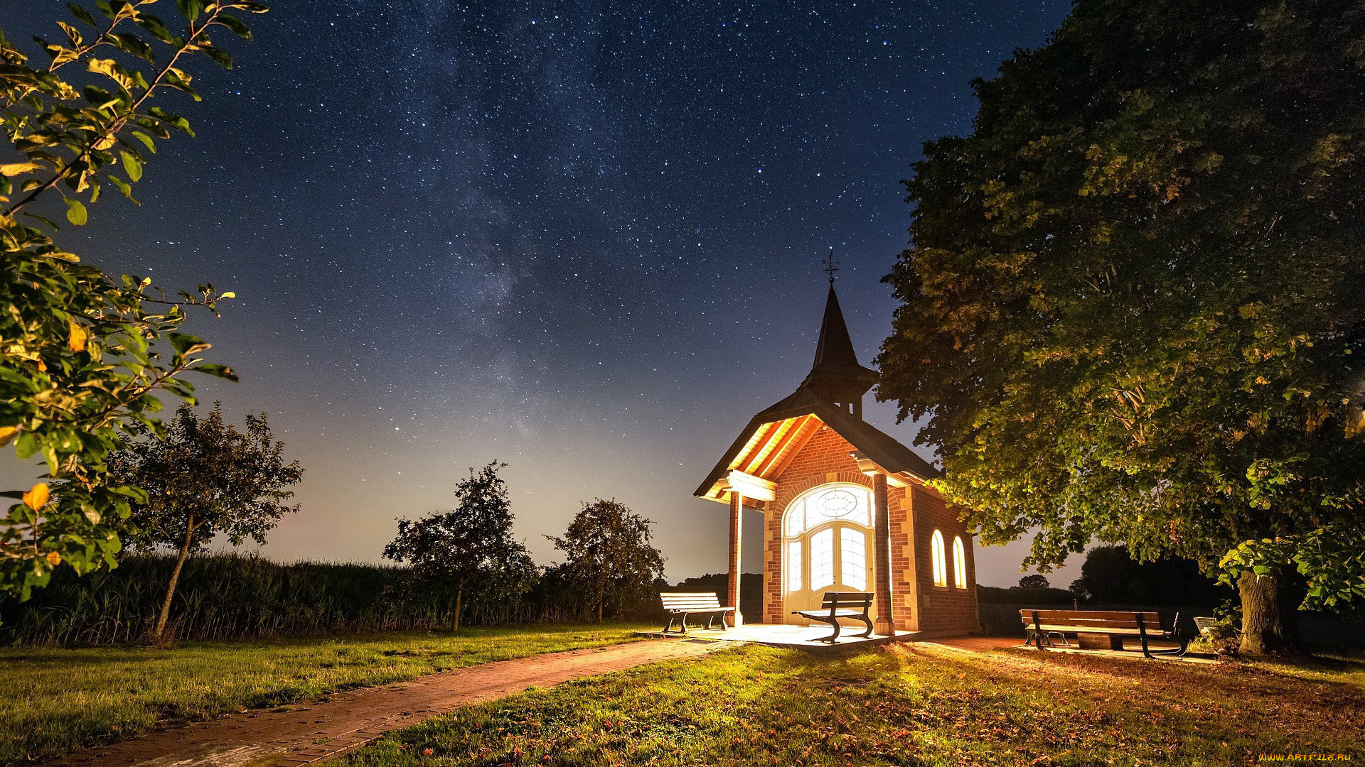 города, -, католические, соборы, , костелы, , аббатства, ночь, звездное, небо, часовня