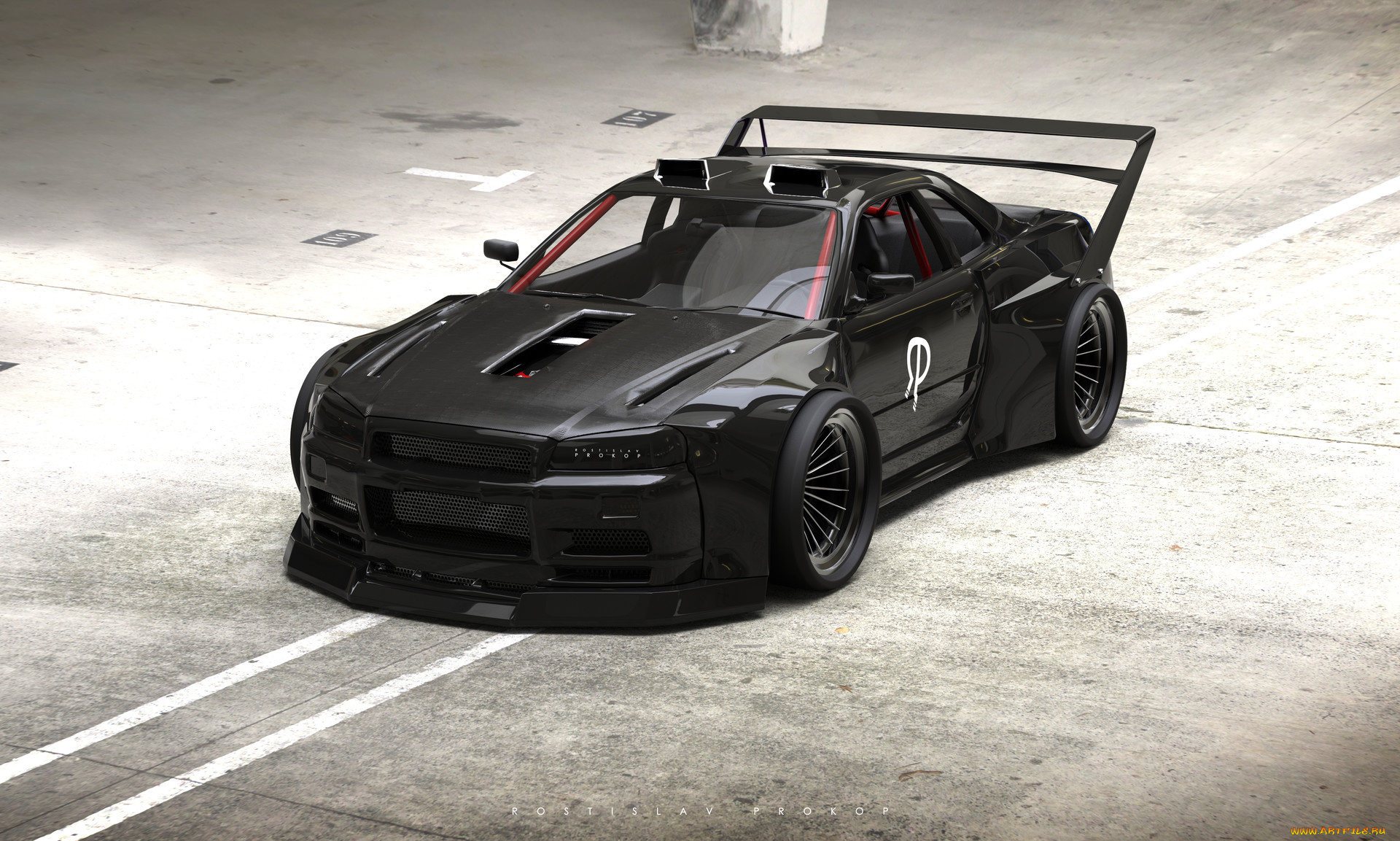 nissan, skyline, gt-r, r34, black, widow, автомобили, 3д, nissan, skyline, gtr, r34, black, widow