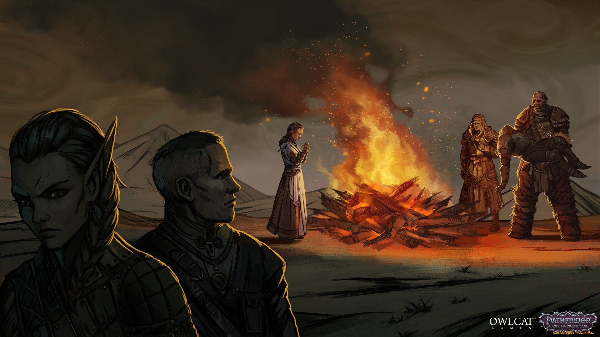 видео, игры, pathfinder, , wrath, of, the, righteous, персонажи, трупы, костер